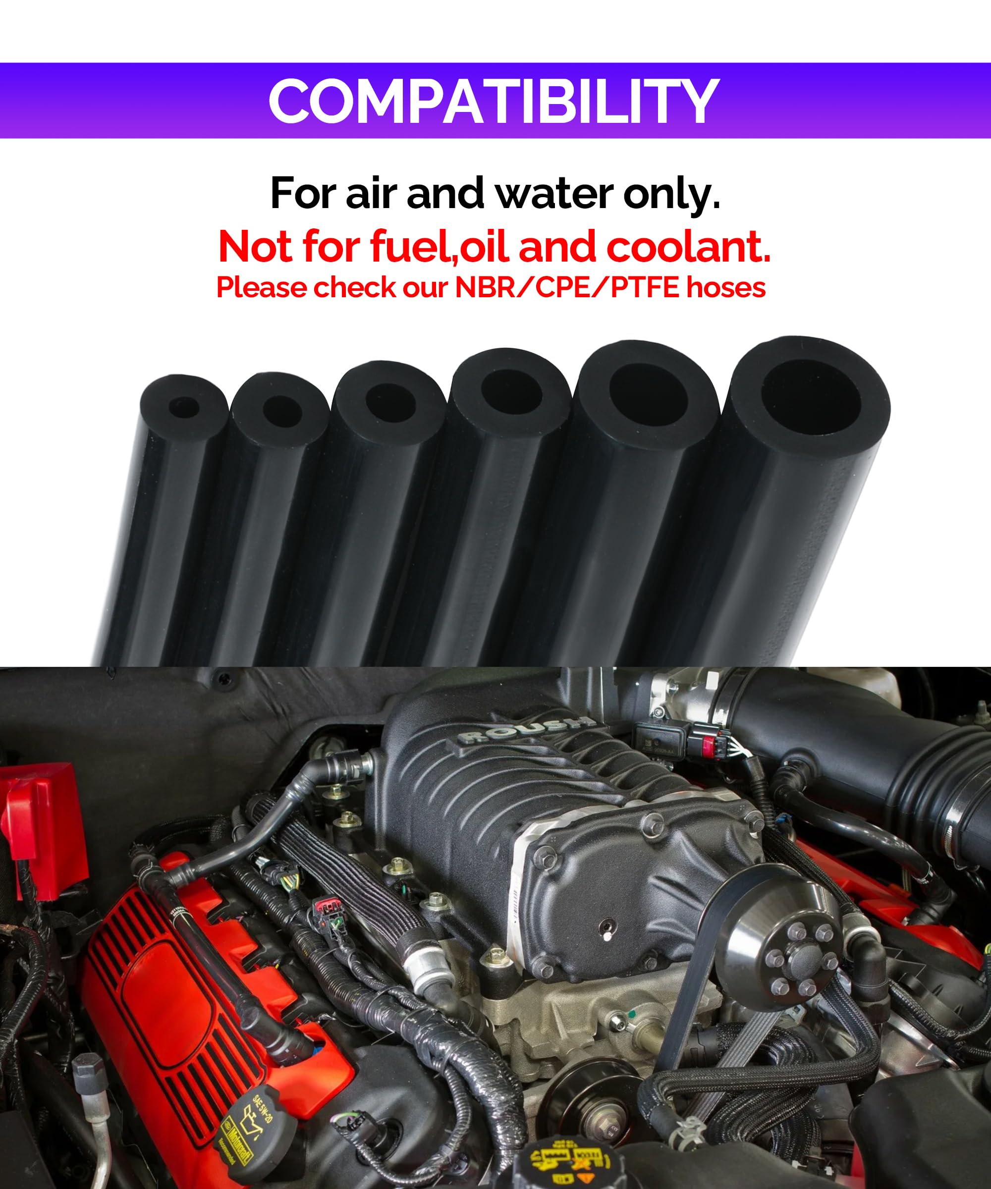 RACOONA 6PCS Black Silicone Vacuum Tubing Hose Kit - 5FT, 1/8 to 3/8 Automotive Hoses for Car Accessories