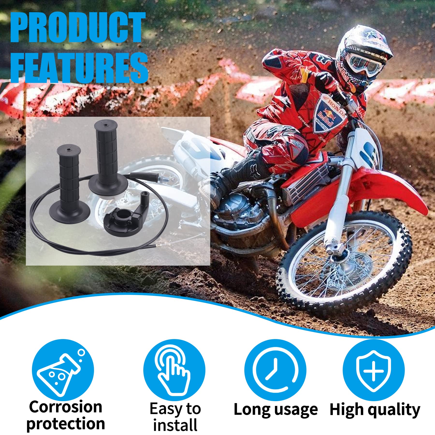 JINGKE 7/8'' 22mm Twist Throttle Accelerator Handle Grips and Cable Set for 50cc 110cc 150cc 250cc Mini Bike ATV Quad Pit Bike D