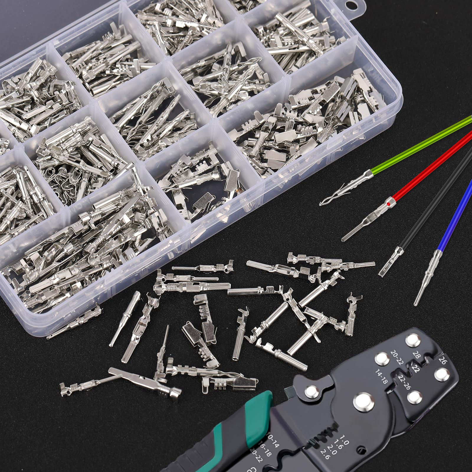 440PCS Automotive Electrical Pin Connectors Kit 1.5/1.8/2.5/2.8mm Connector Pins Automotive Pin Connector Kit Crimp Terminal Pin