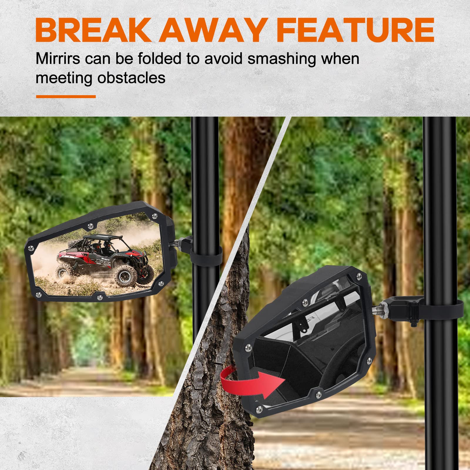 Esploratori UTV Side Mirrors for 1.65''-2'' Roll bar, UTV RZR Mirrors Compatible with Polaris RZR, Can Am Maverick X3, Kawasaki