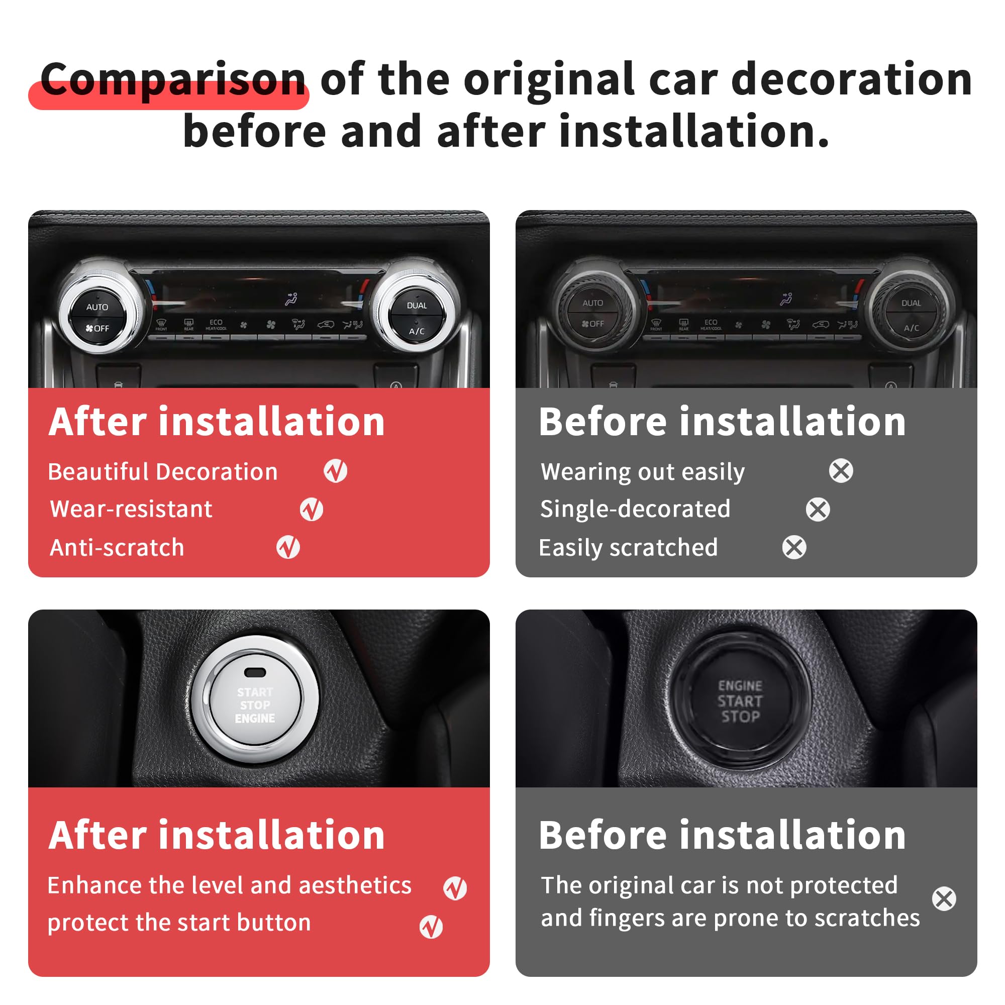 Polodunn For Toyota Rav4 Accessories 2025 2024 2023 2022 2021 2020 2019 -Air Conditioning Knob Covers, Push Start Button Cover T