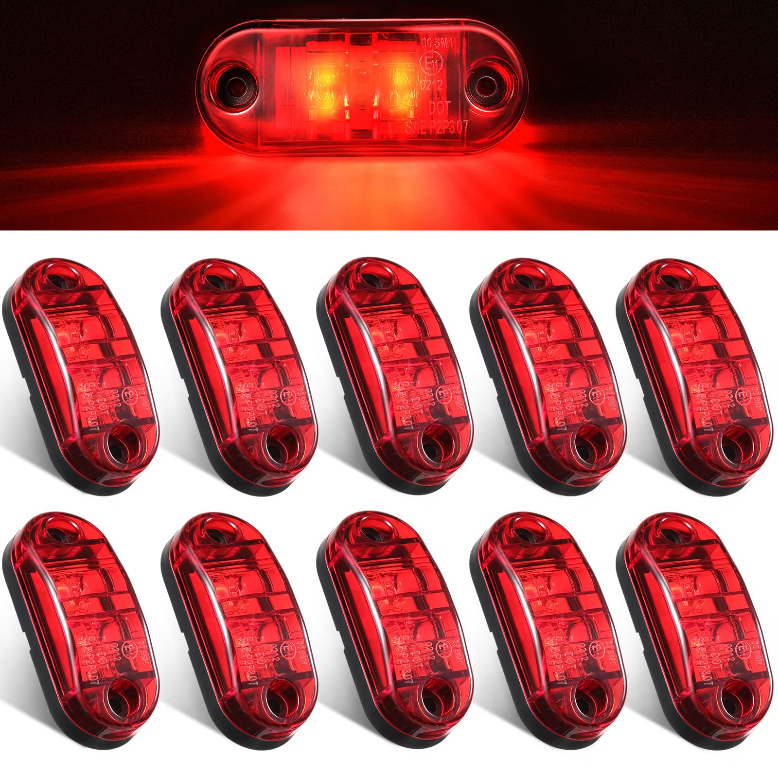 Tallew 10 Pcs 2.5 Inch Led Trailer Lights 2 Diode Waterproof Led Trailer Side Marker Oval Signal Running Lights For Truck Boat R