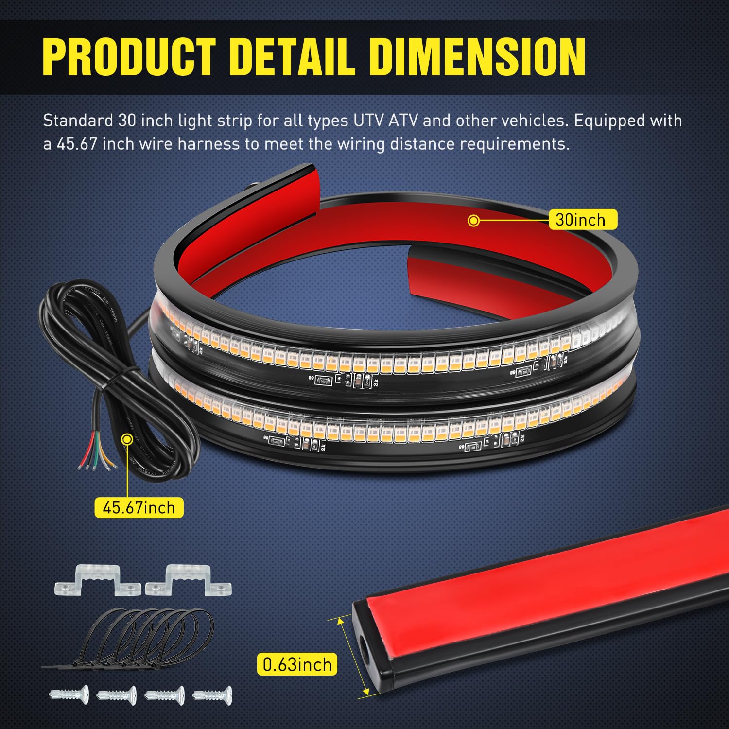 Nilight 30 Inch Utv Tailgate Light Strip 204 Led Red Running Brake Amber Turn Signals Lights Compatible With Polaris Rzr Kawasak