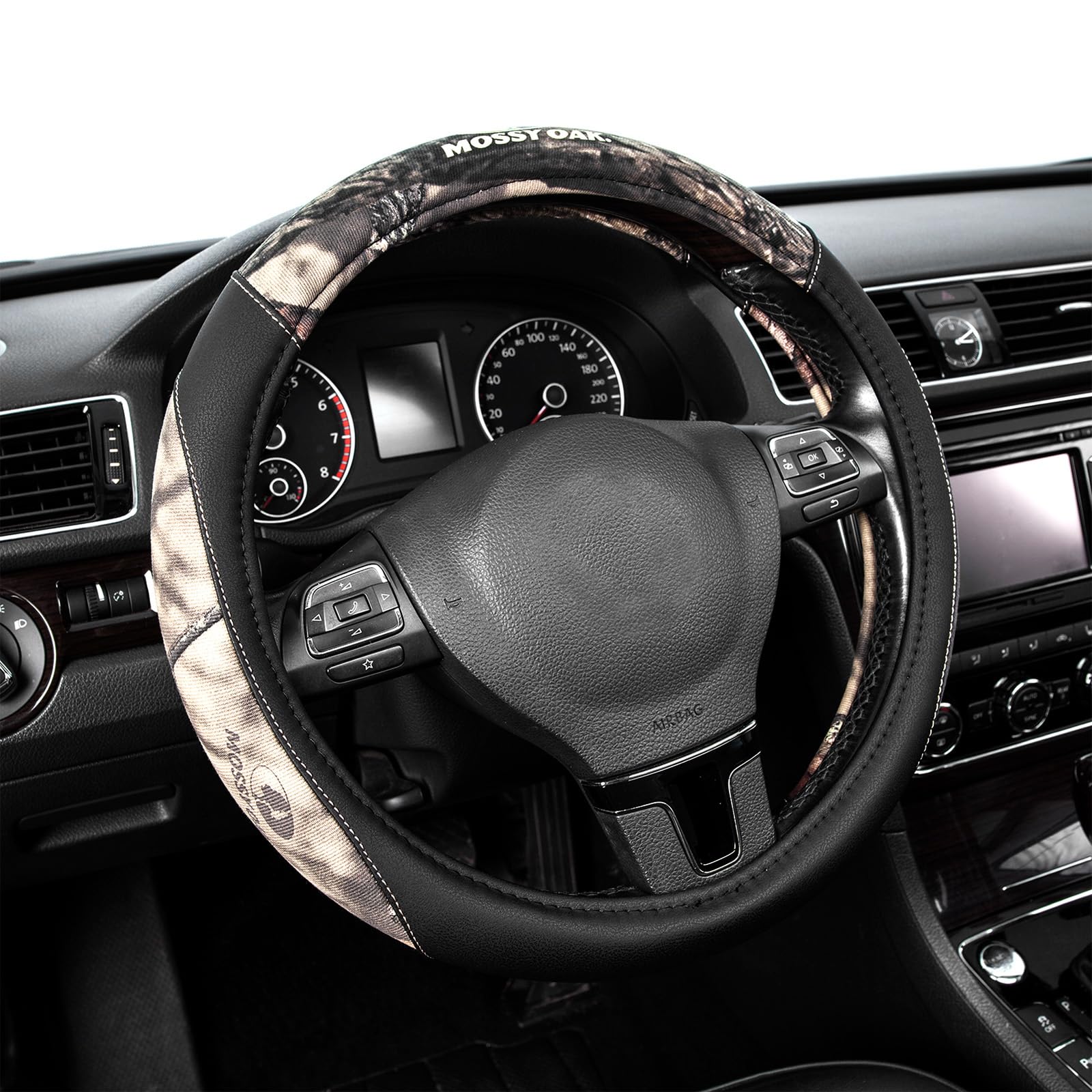 Mossy Oak Camo Steering Wheel Cover - Pu Leather And Cotton Twill, Universal Fit 14 1/2 Inches To 15 Inches - Officially License