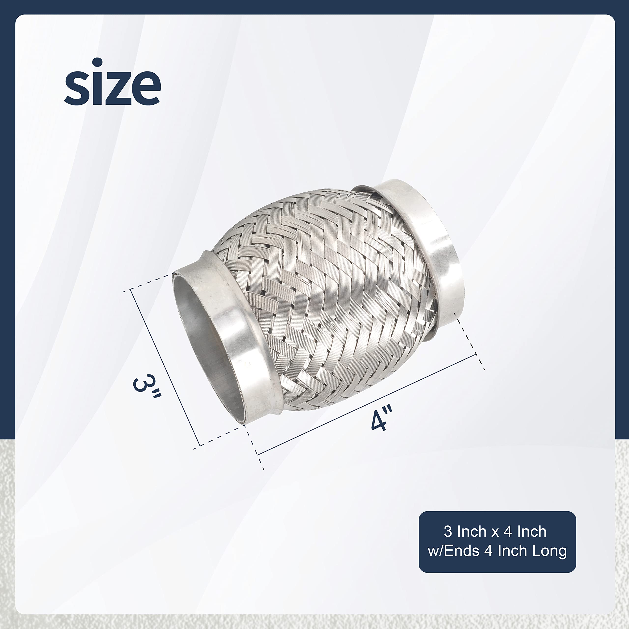 FGJQEFG 2PCS Exhaust Flex Pipe Stainless Steel Double Braid Long Heavy Duty 3''Inch x 4''Inch w/Ends 4'' inch Long