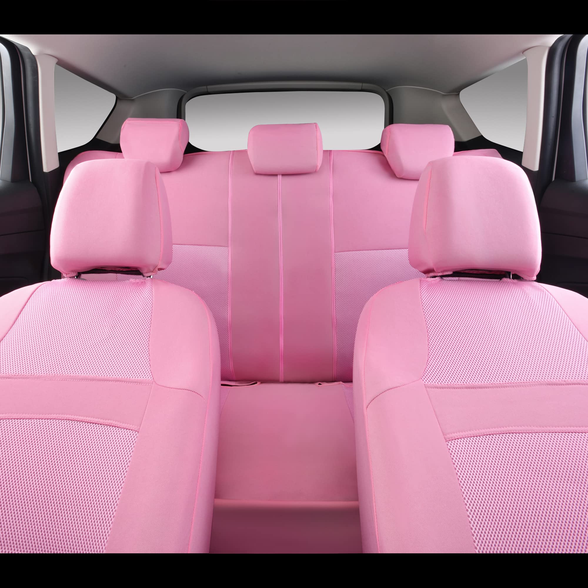 Car Pass Pink Car Seat Cover Full Sets, Air Breath In Summer Mesh Seat Cover 5Mm Sponge Airbag Composite, Cute For Women Girly, Universal Fit Suv, Vans, Sedans,Trucks, Automotive Interior All Pink