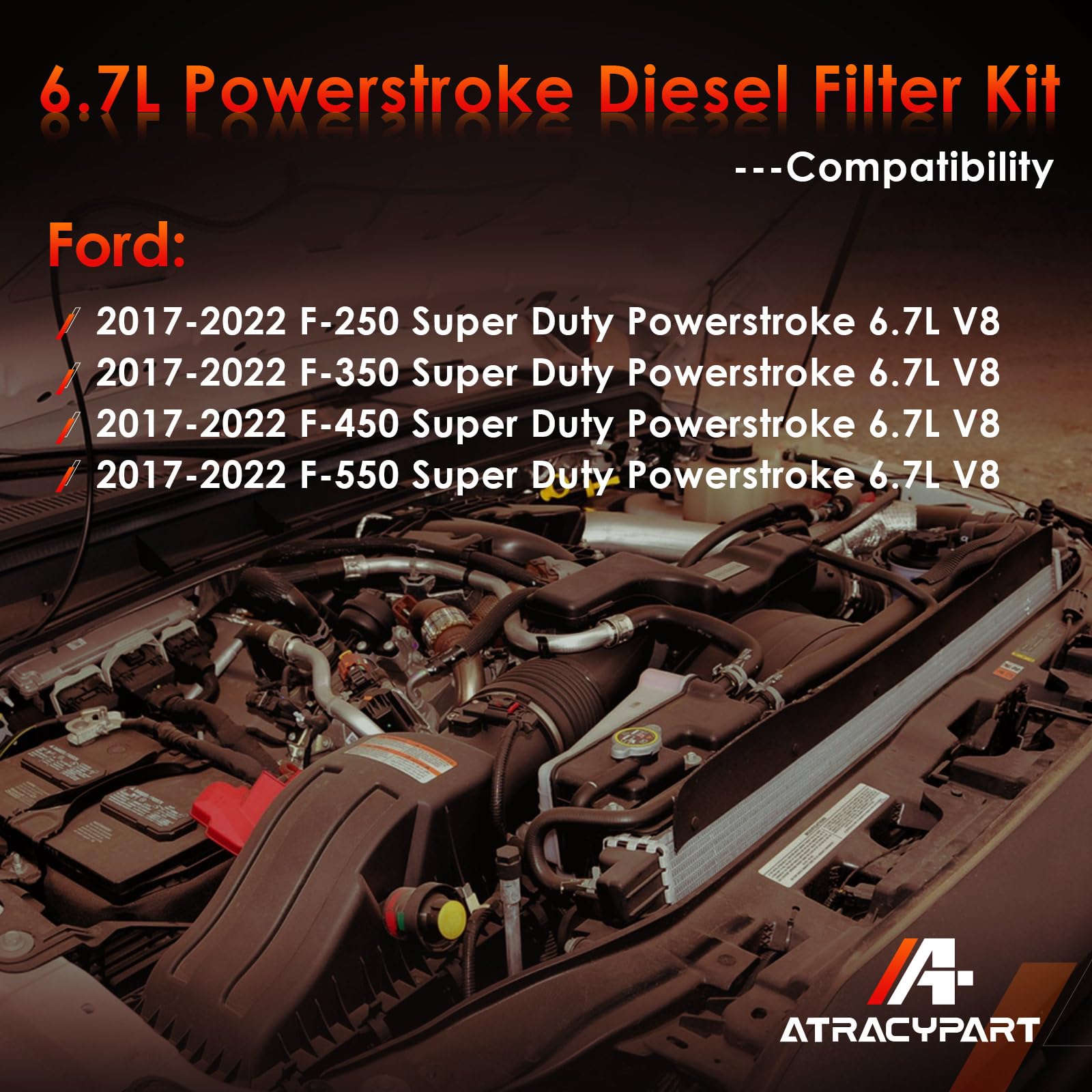 6.7L Powerstroke Diesel Filter Kit, Air Filter, Fuel Filter Element & Oil Filter, Compatible With 2017-2019 Ford F-250, F-350, F