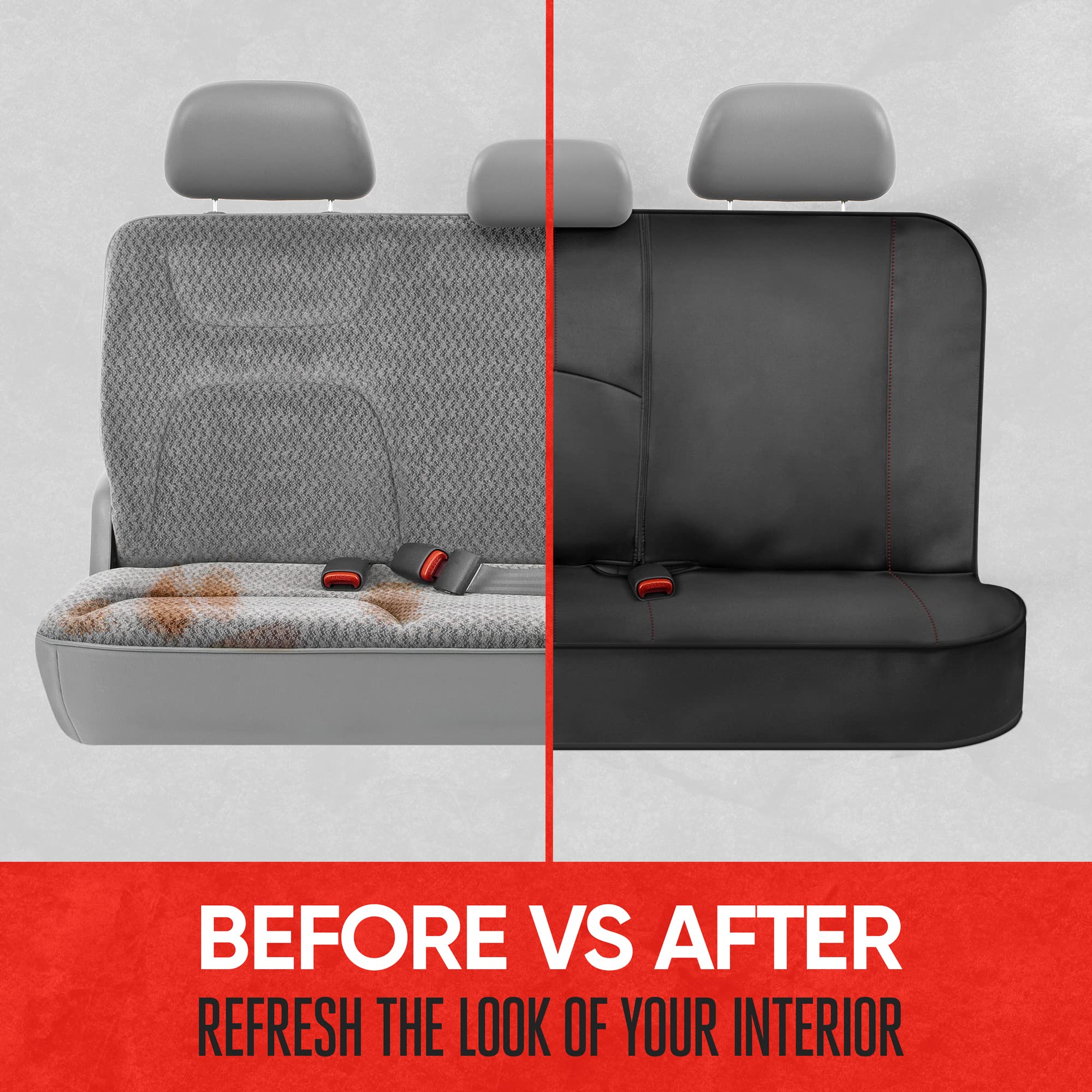 Motor Trend SpillGuard Waterproof Rear Bench Car Seat Cover, Red Stitching - Split Bench Rear Seat Protector with Neoprene Padding, Back Seat Cover for Kids & Dogs, Car Interior Covers