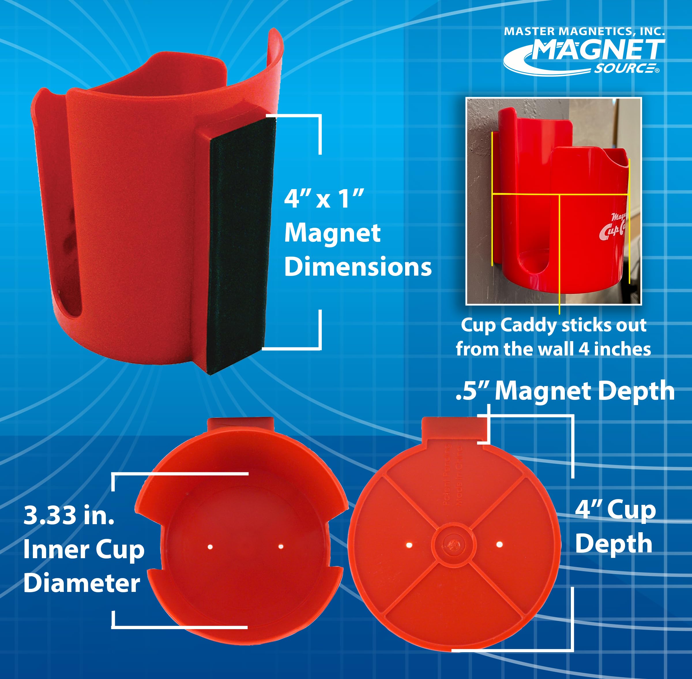 Master Magnetics Magnetic Cup Holder - Caddy For Bottles, Glasses, And Cans - Fits On Fridge, Lawnmower, Forklift, Cart, Or Ladd