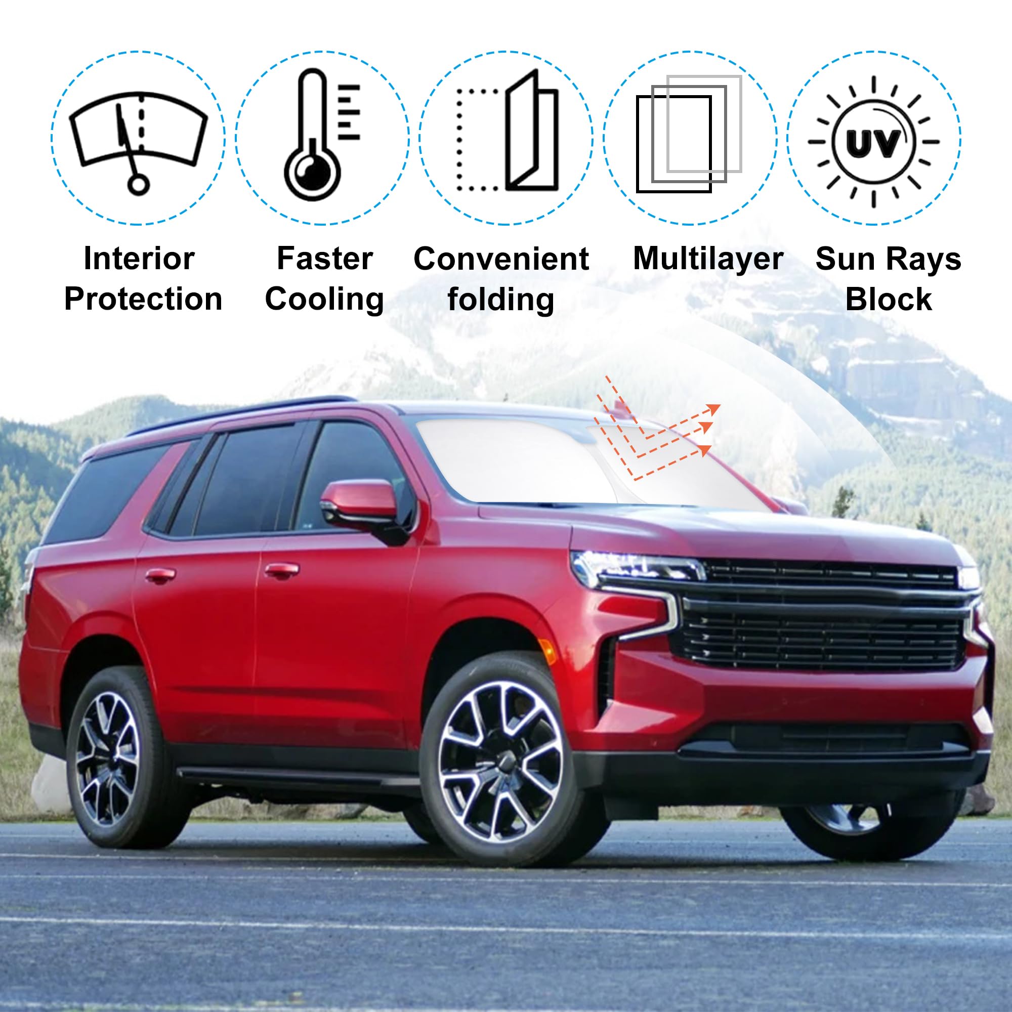 Yycke Windshield Sun Shade Accessories Compatible With 2021-2024 2025 Tahoe For Chevrolet Foldable Sunshade Sun Visor Blocks Uv
