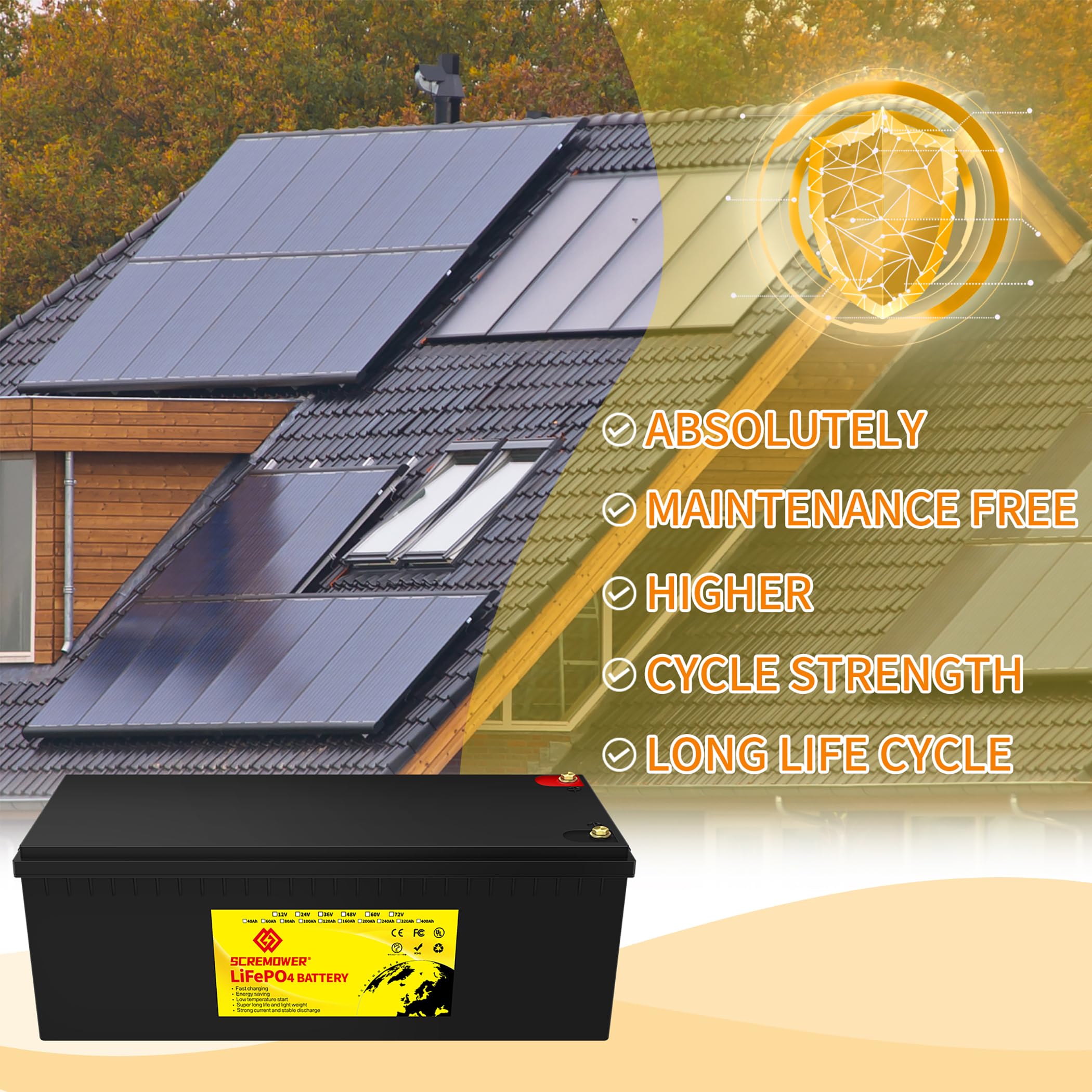 48V 100Ah Lifepo4 Battery Deep Cycle Lithium Iron Phosphate Rechargeable Battery Built-In Bms Protect Charging And Discharging High Performance For Golf Cart Ev Rv Solar Energy Storage Battery