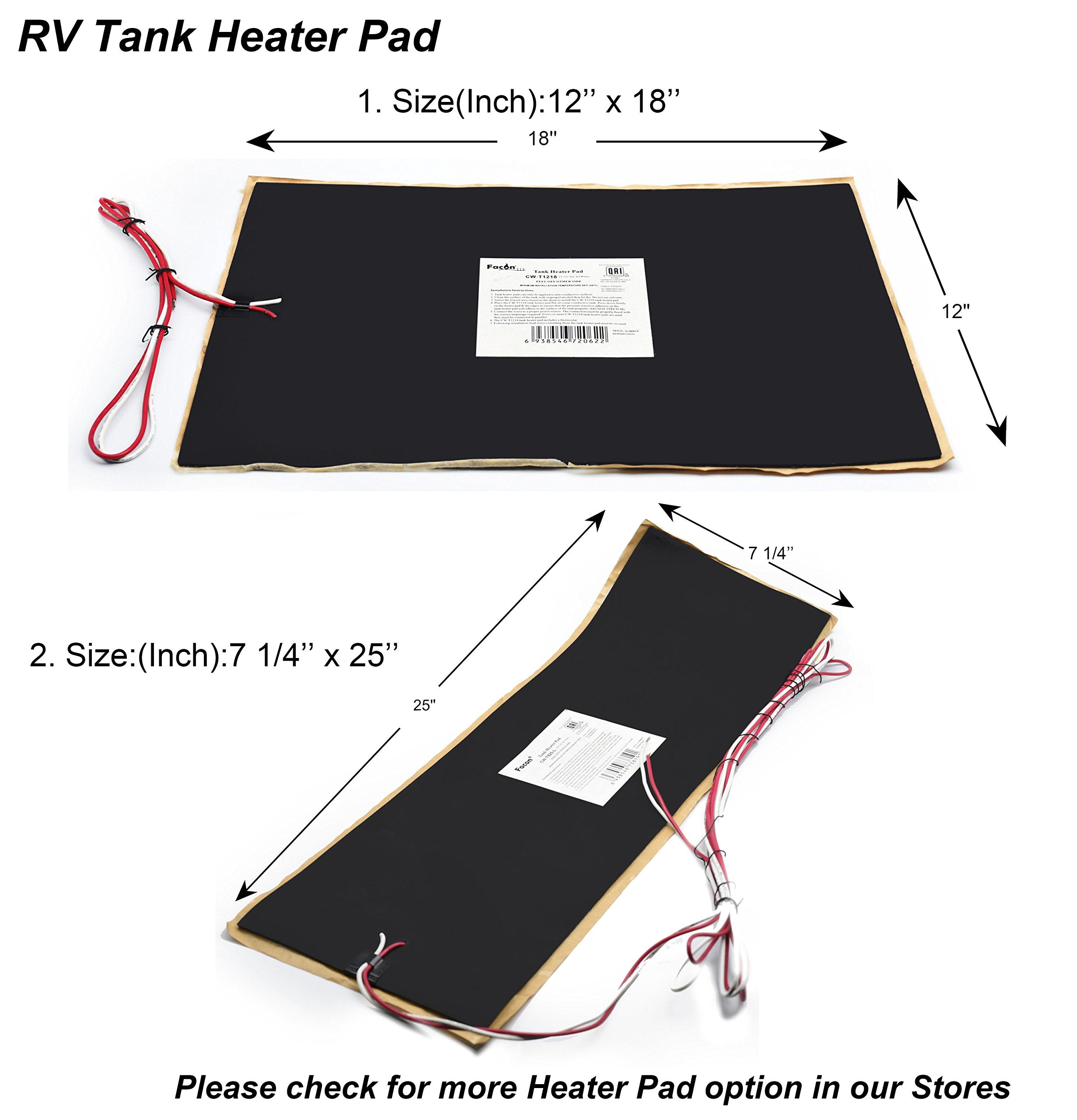 Facon 12' X 18' Rv Camper Trailer Water Holding Tank Heater Pad With Automatic Thermostat Control 13.5V Dc(Pack Of 2)