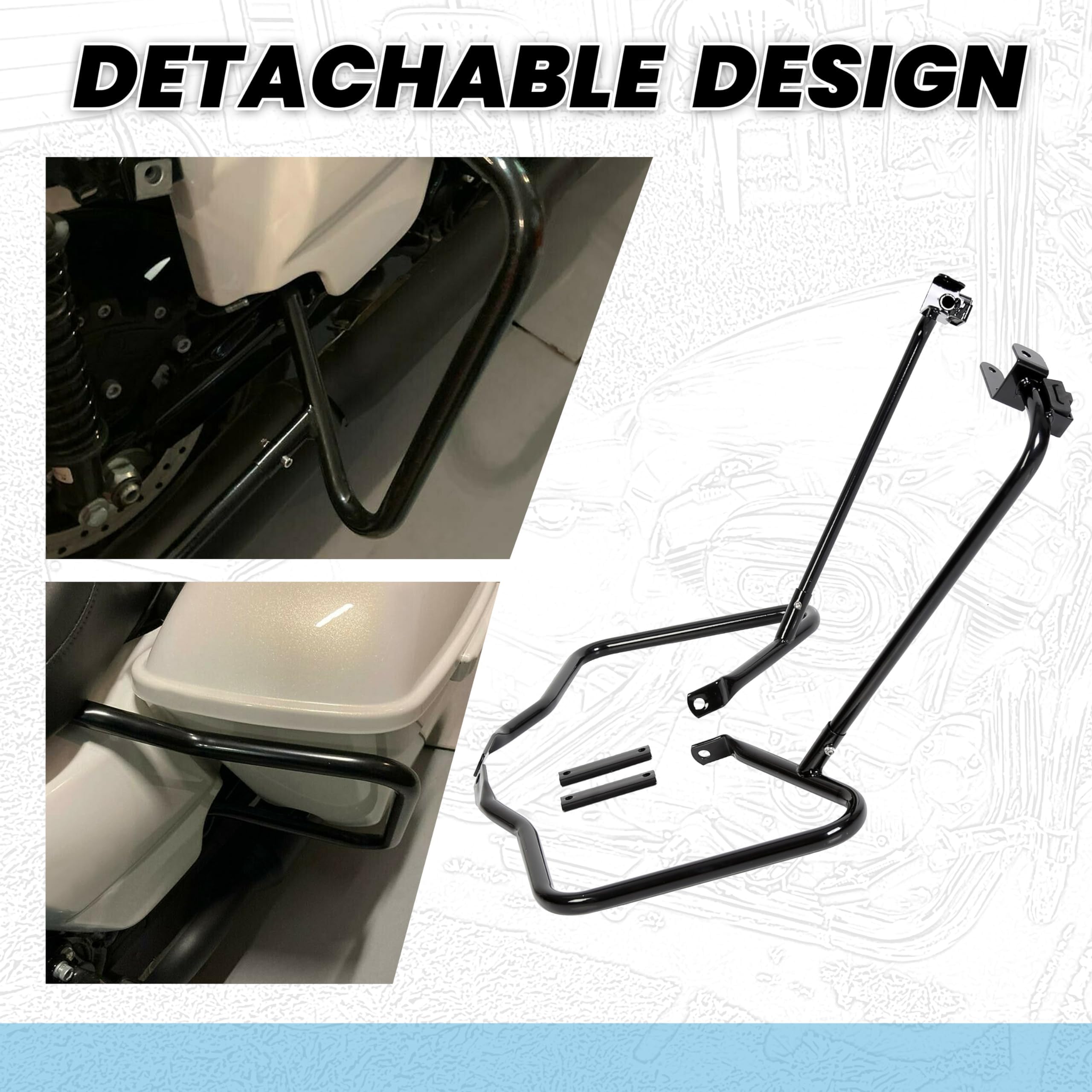 ECOTRIC Saddlebag Bracket Guard Bars Compatible with 2014-2024 Harley Davidson Touring Street Road Glide FLH Saddle Bags Guard Mount Black