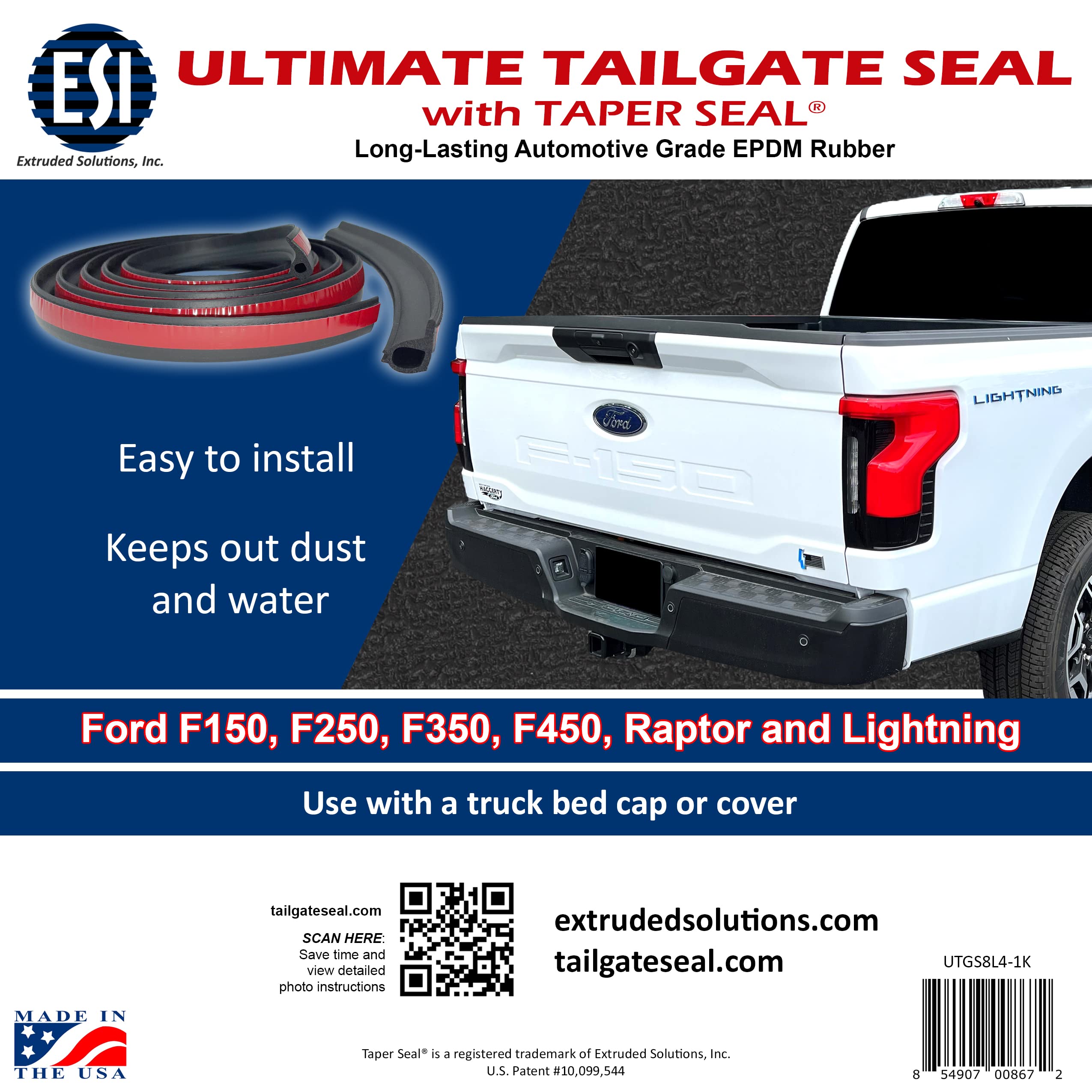 Esi Ultimate Tailgate Seal With Taper Seal Compatible With All Ford Model Years F150, F250, F350, F450, Ford Raptor And Ford Lightning
