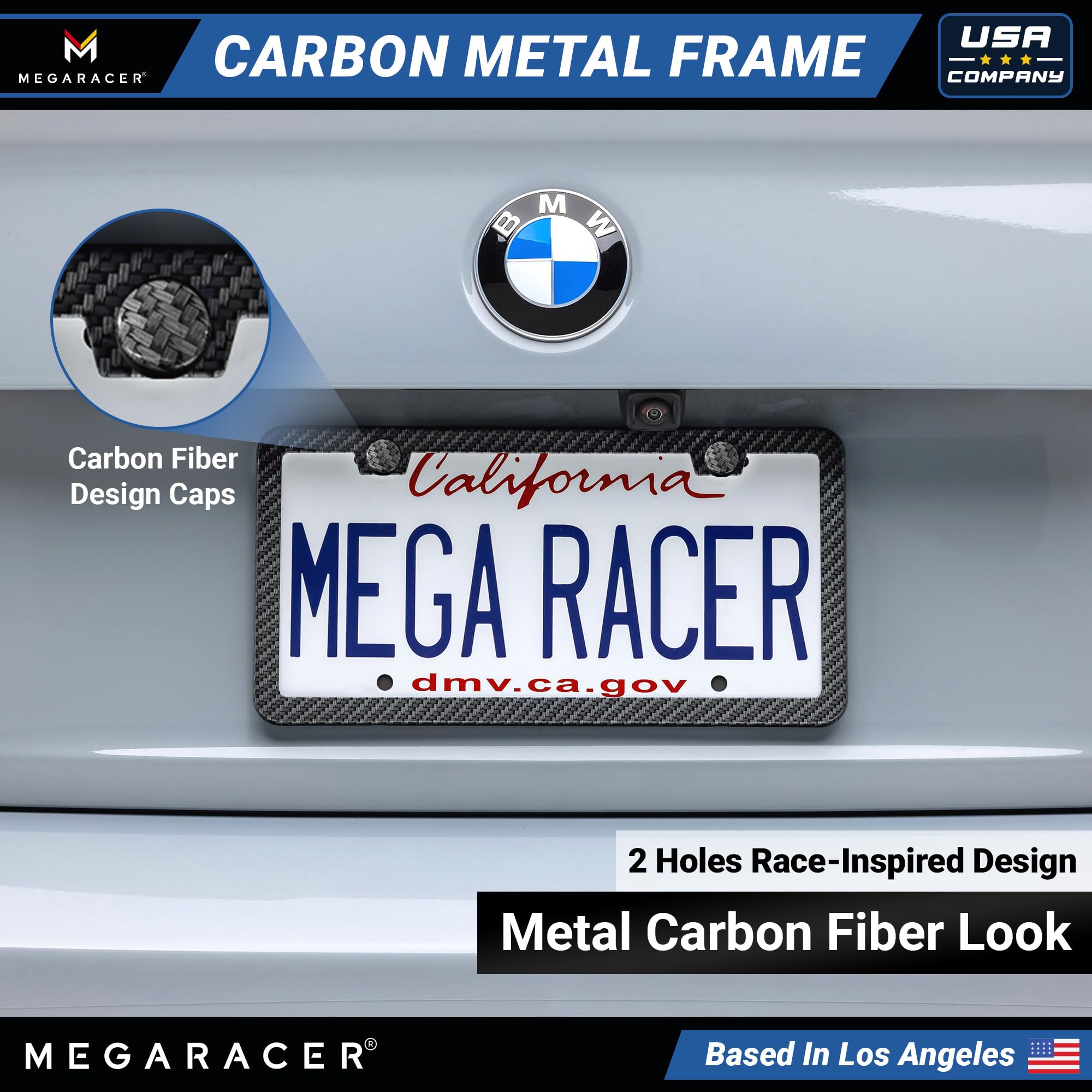 Slimline Carbon Fiber Metal License Plate Frame | Screws Fits Bmw Tesla Mercedes Porsche Audi Lexus | Slim Thin Cool Black Licen