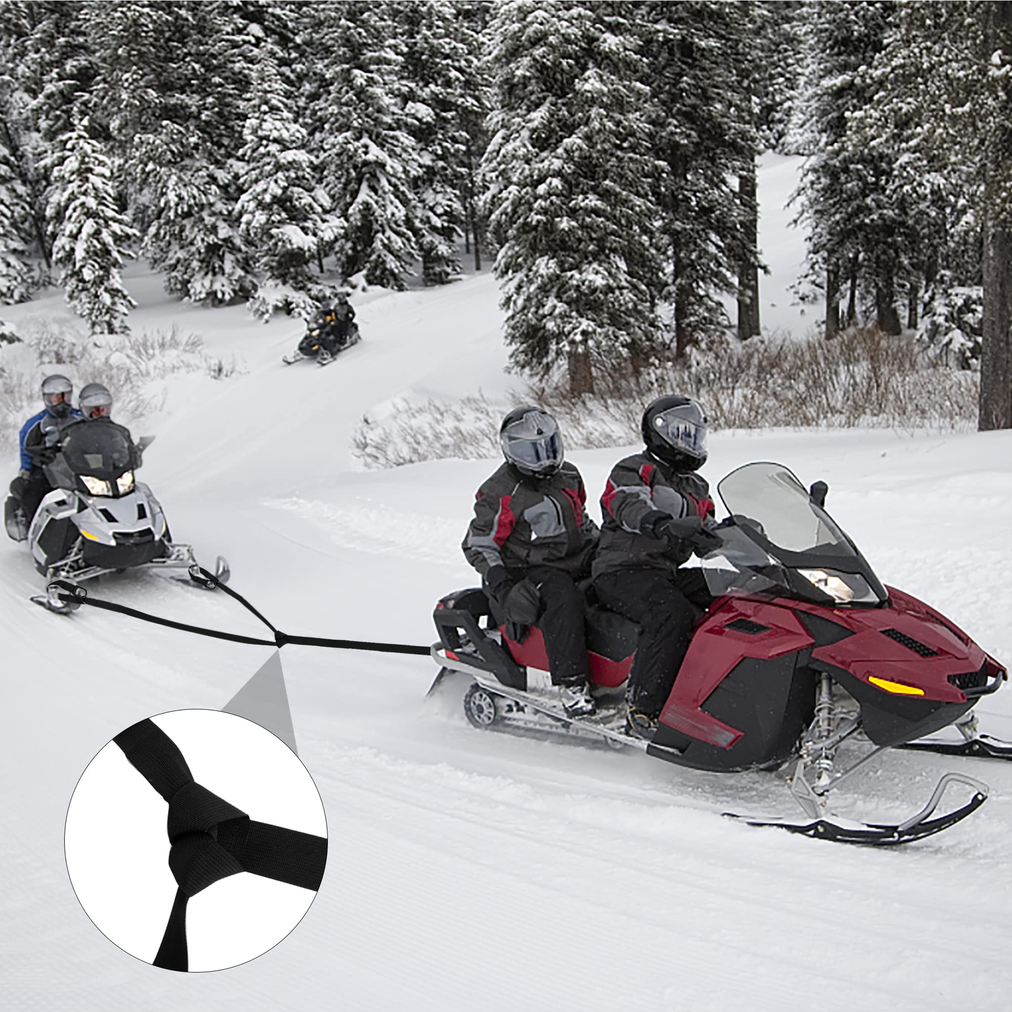 moonoom 17.5ft Heavy-Duty Snowmobile Tow Strap, 400kg Break Strength, Upgraded Black, Emergency Off Tow Rope for Sled or ATV