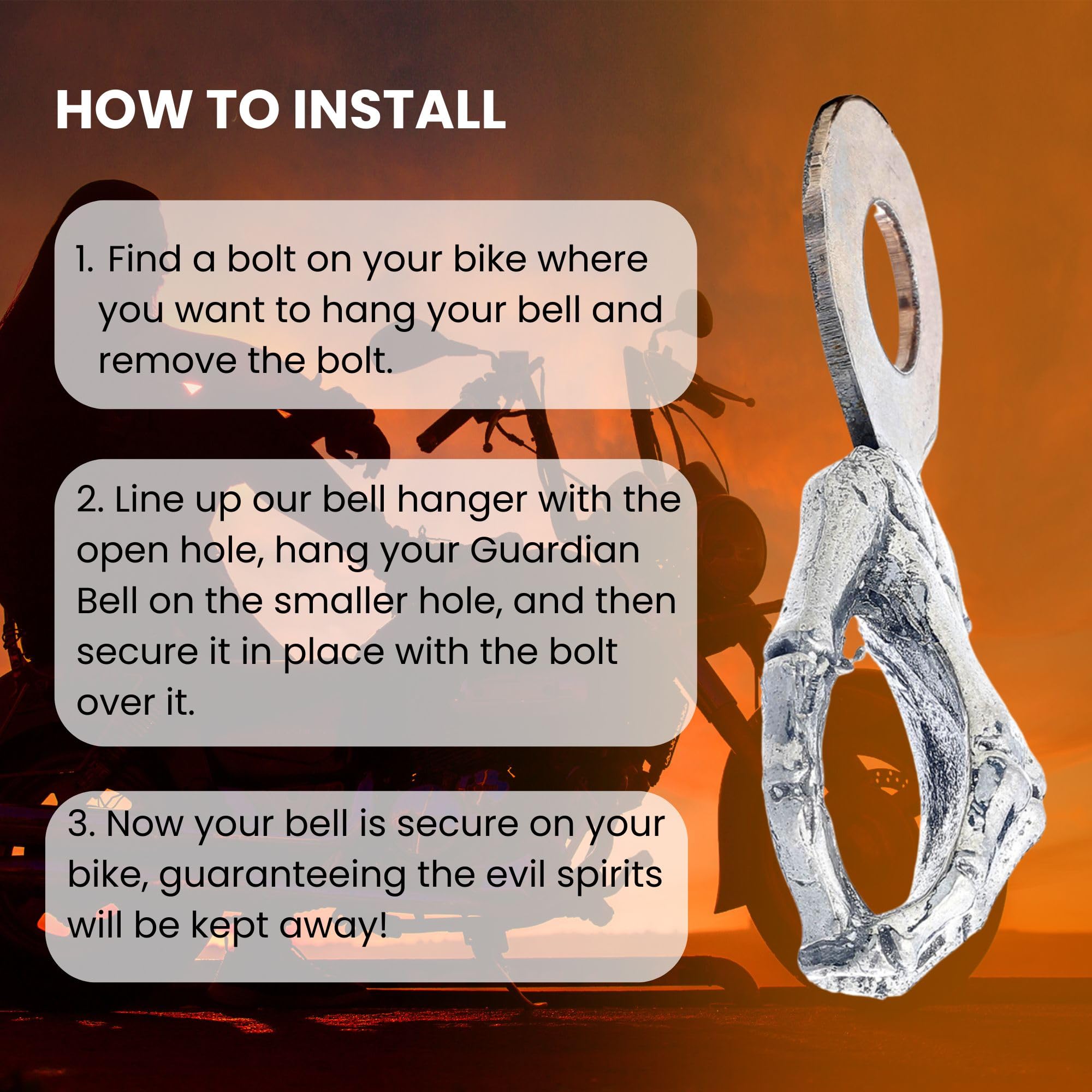 Guardian Bell Skeleton Good Luck Bell Hanger Mount | Motorcycle Bell | Lead-Free Pewter | Made In Usa