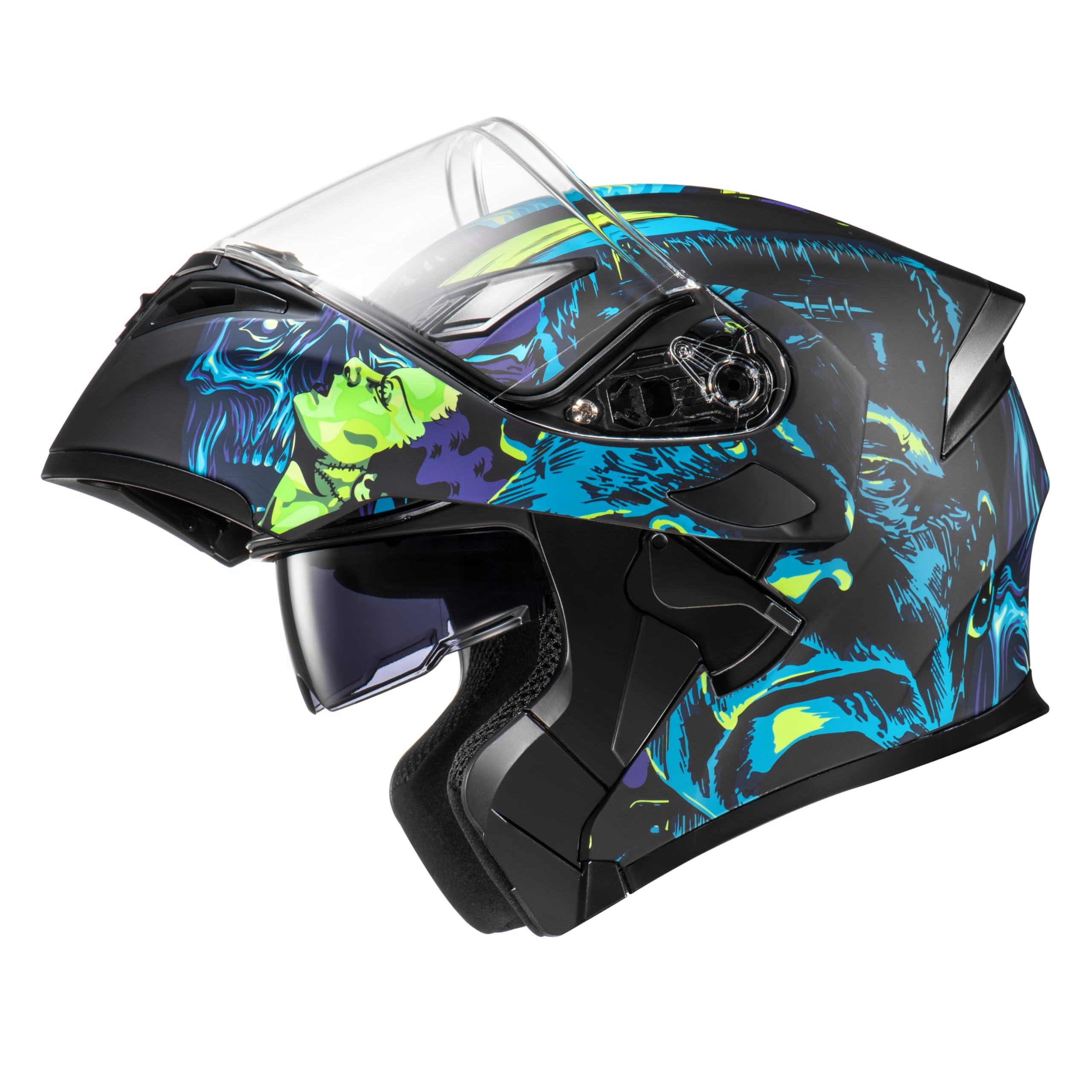 Kypara Motorcycle Dual Visor Flip Up Modular Full Face Helmet With Dot Certification Of Impressionism (Frankenstein, L)