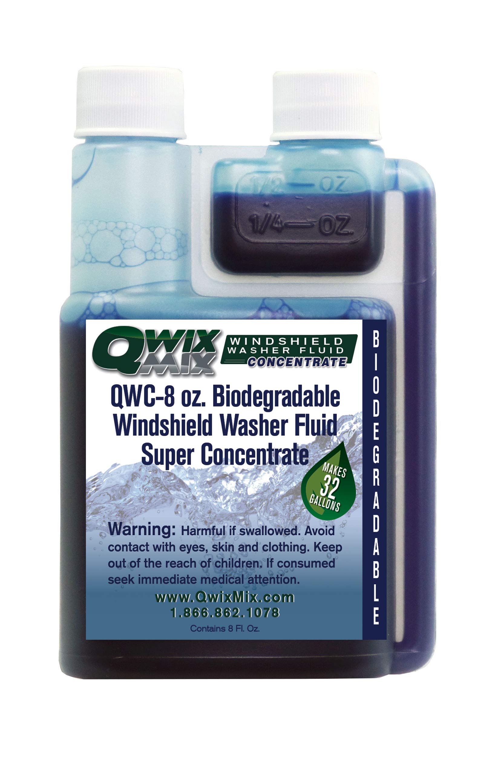 Qwix Mix Windshield Washer Fluid Concentrate, 1 Bottle Makes 32 Gallons, 1/4 Oz. Makes 1 Gallon 100% Biodegradable