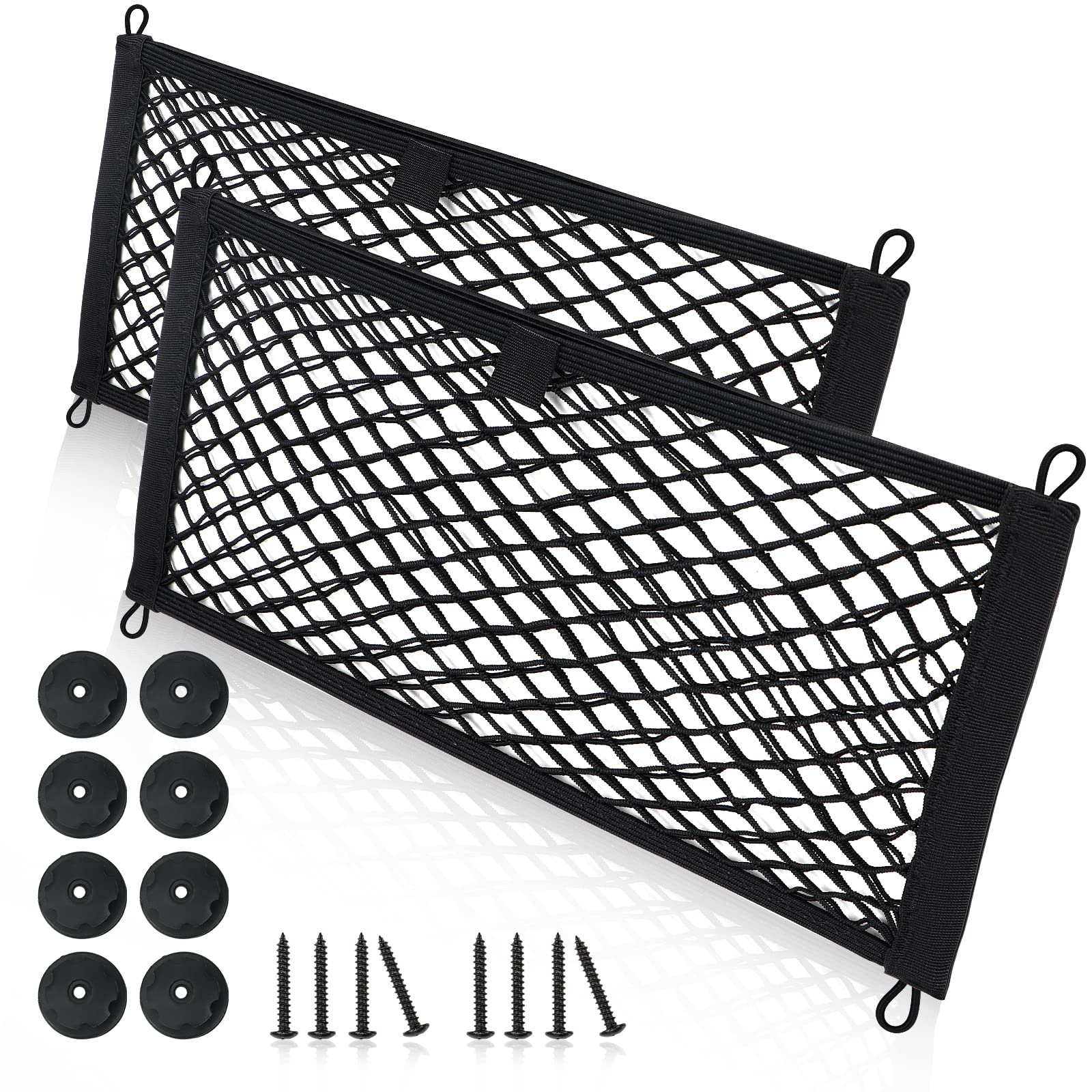 Small Cargo Net For Car Trunk Storage,2 Pack Elastic Mesh Net Pocket Organizer Pouch Bag,Stretchable Automotive Cargo Nets With 8 Pieces Mounting Screws And Hooks For Rv,Suv,Boats,Home