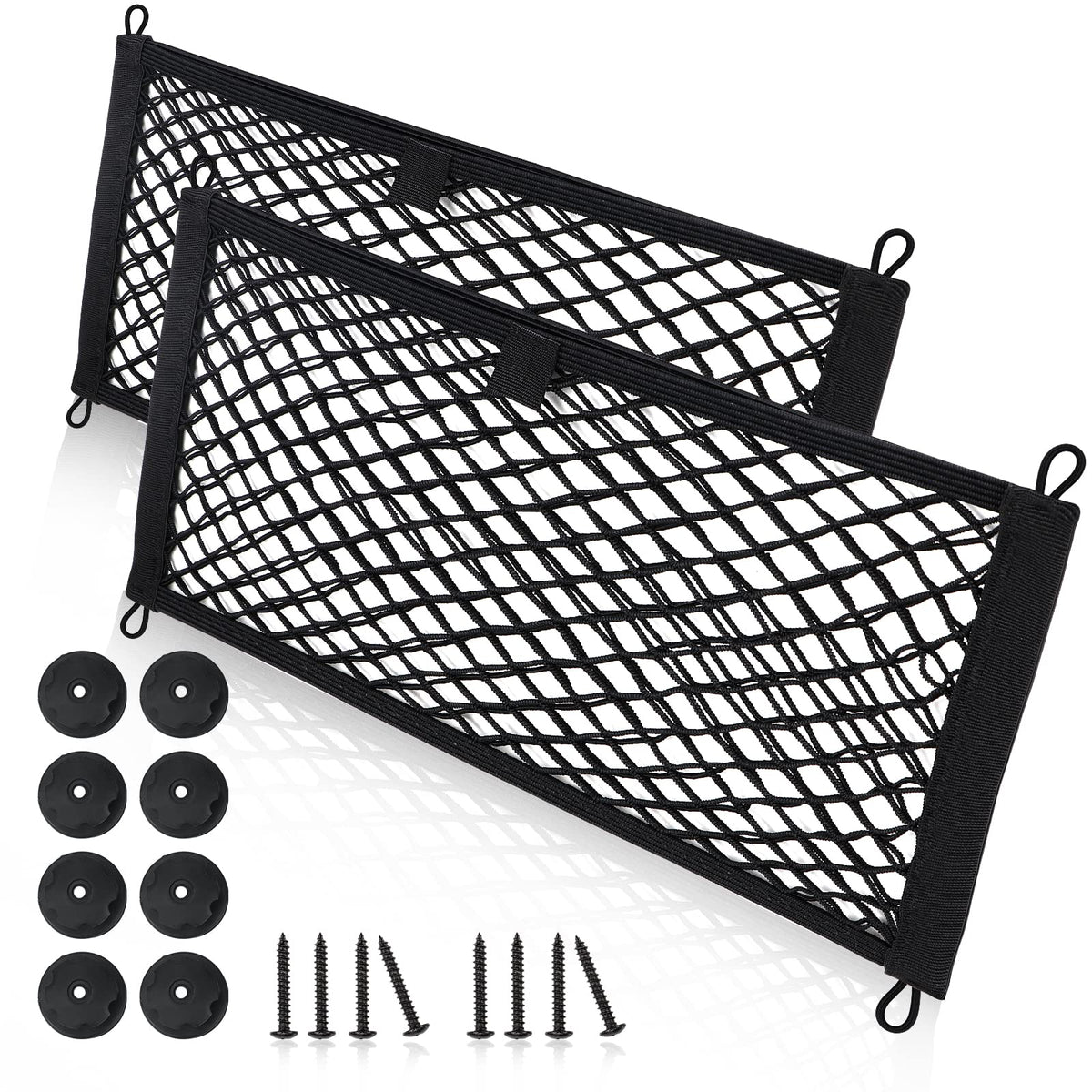 Small Cargo Net For Car Trunk Storage,2 Pack Elastic Mesh Net Pocket Organizer Pouch Bag,Stretchable Automotive Cargo Nets With 8 Pieces Mounting Screws And Hooks For Rv,Suv,Boats,Home
