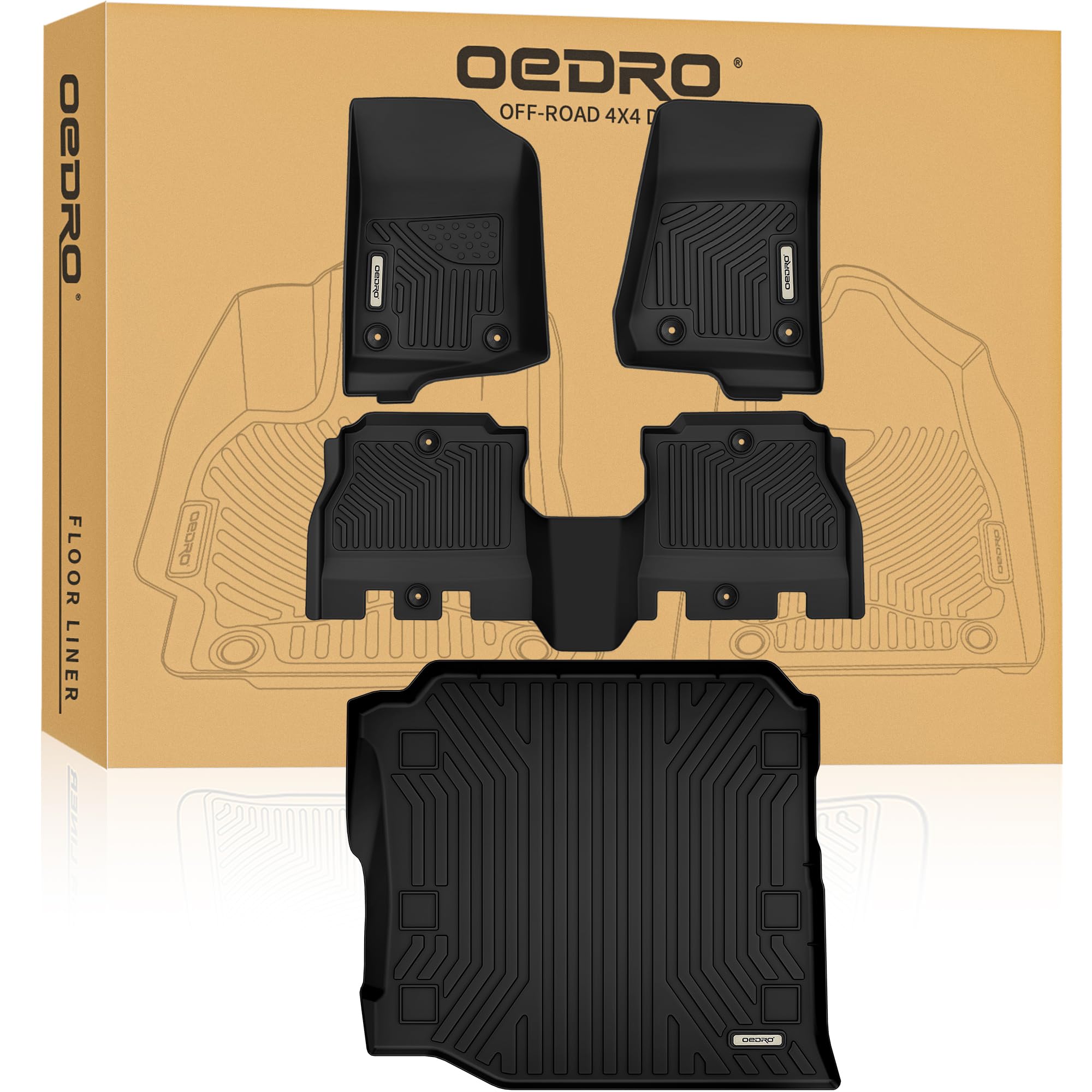 Oedro Floor Mats Set Fit For 2018-2025 Jeep Wrangler Jl Unlimited 4-Door(Not Fit For Jk And 4Xe), Includes 1St, 2Nd Row & Rear C
