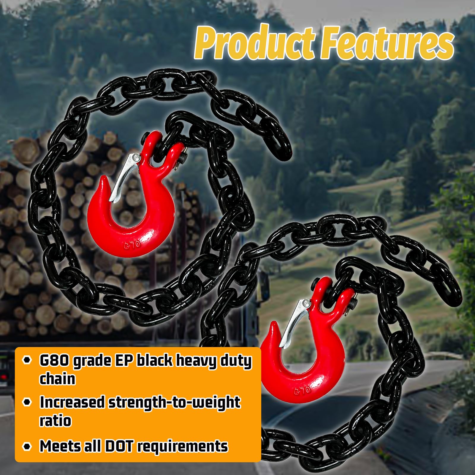 5/16'' Trailer Safety Chains G80 Trailer Chains With G70 Clevis Safety Hooks|35'' Tow Chains 4900 Lbs Safety Working Load 17000