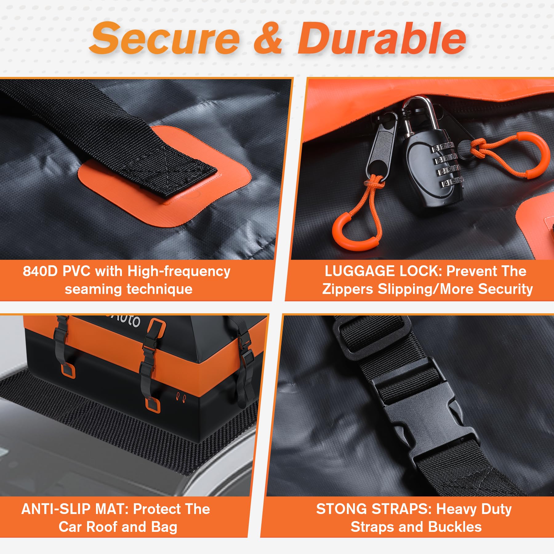 AlltoAuto Car Rooftop top Cargo Carrier 21 Cubic feet Waterproof for All Cars with/Without Rack, Includes Anti-Slip Mat, 10 Rein