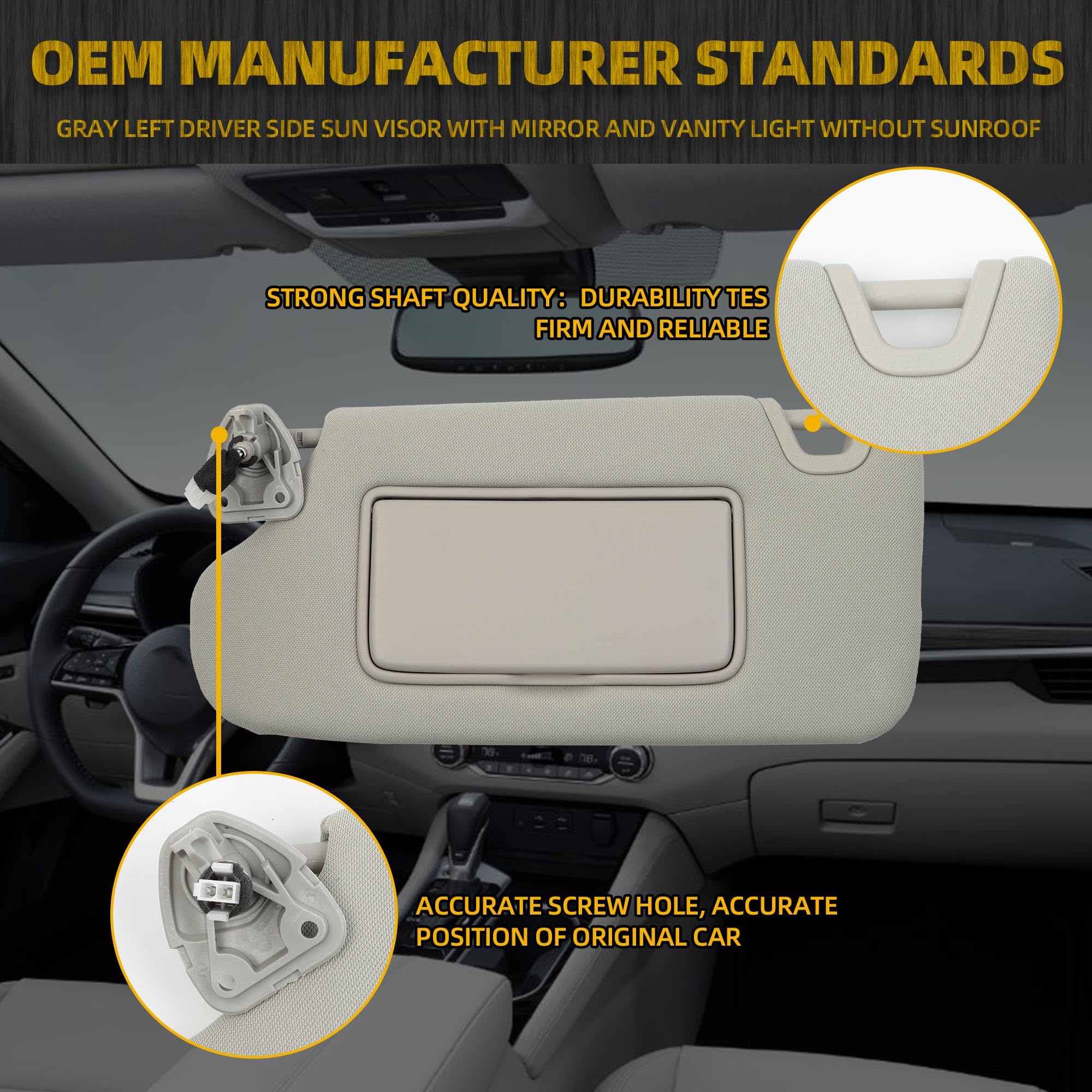 Dasbecan Gray Left Driver Side Sun Visor Compatible With Nissan Altima 2013 2014 2015 2016 2017 2018 With Mirror And Vanity Ligh