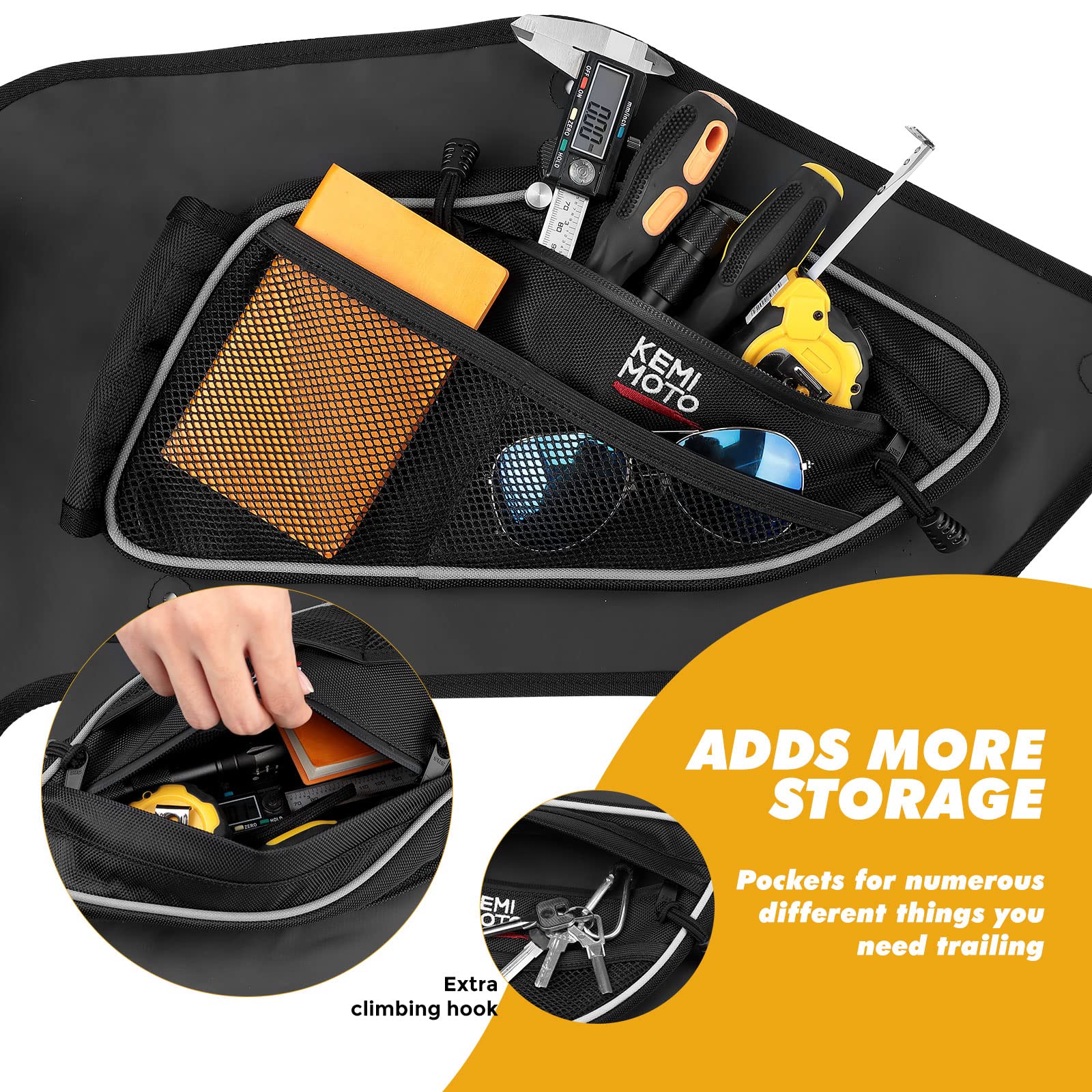 KEMIMOTO PRO XP 4 Rear Door Bags Storage Bags Rear Bed Gear Tool with Removable Knee Pad & PVC Wear Resistant Zippers Compatible