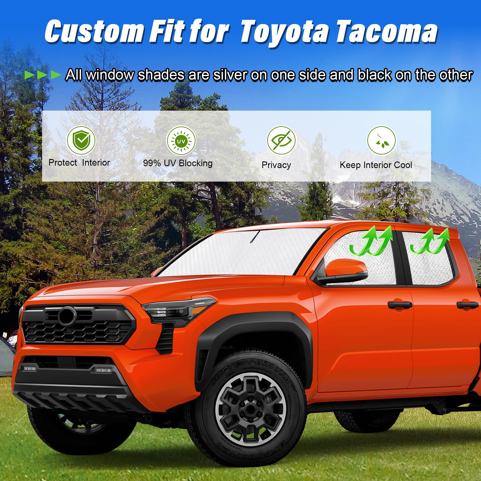 Kmf 6Pcs Full Window Sun Shade Custom Fit For 2025 Toyota Tacoma 2024 Accessories, Privacy Car Window Covers Sunshade For Windsh