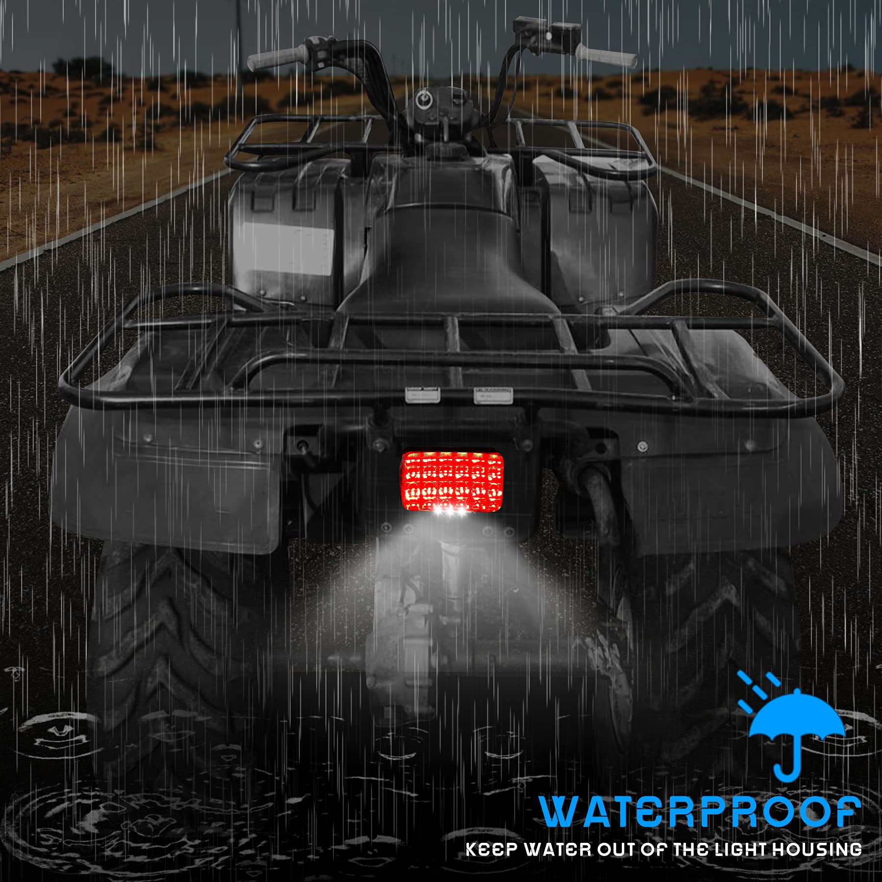 Quasco Led Atv Brake Tail Lights, Smoked Motorcycle Taillight With Turn Signals Compatible With Yamaha Grizzly Big Bear Bruin Ko