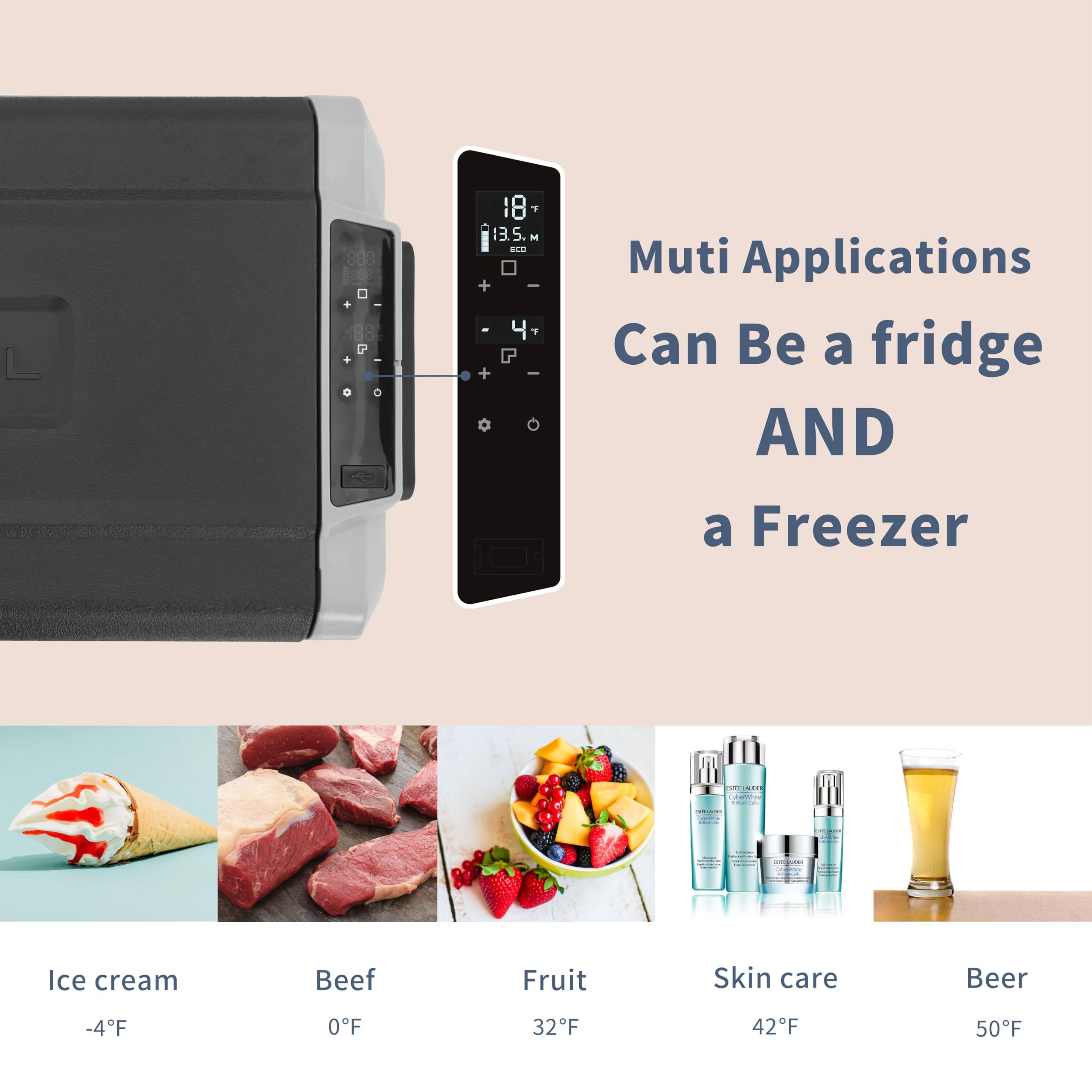 Alpicool T50 53QT Dual Temperature 12V Portable Refrigerator Freezer for Truck, RV, Boat, Camping, -4°F~68°F