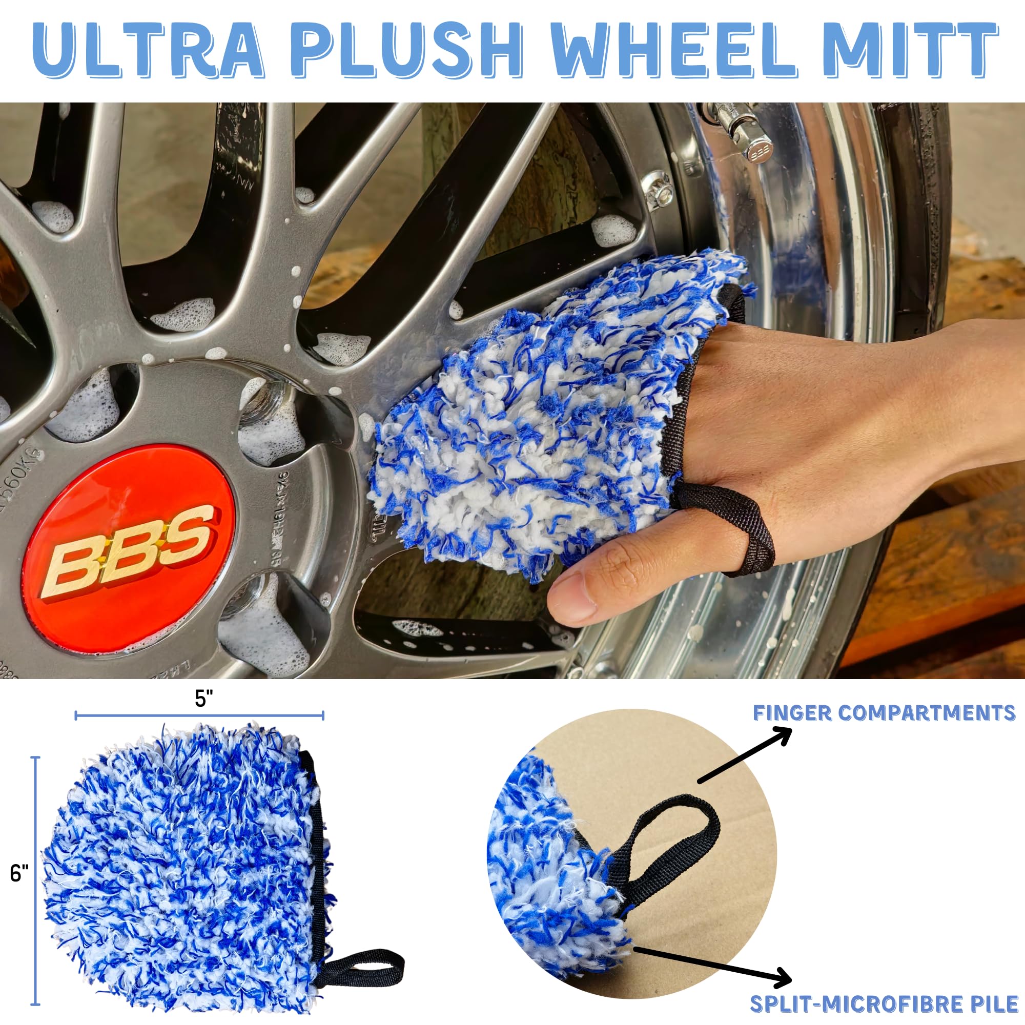 Oesee 7Pcs Car Wheel Rims Detail Cleaning Pro Wash Kit, Wheel Wash Mitt, Tire Brush, 2Pcs Soft Woolies Wheels Brush, Detailing B