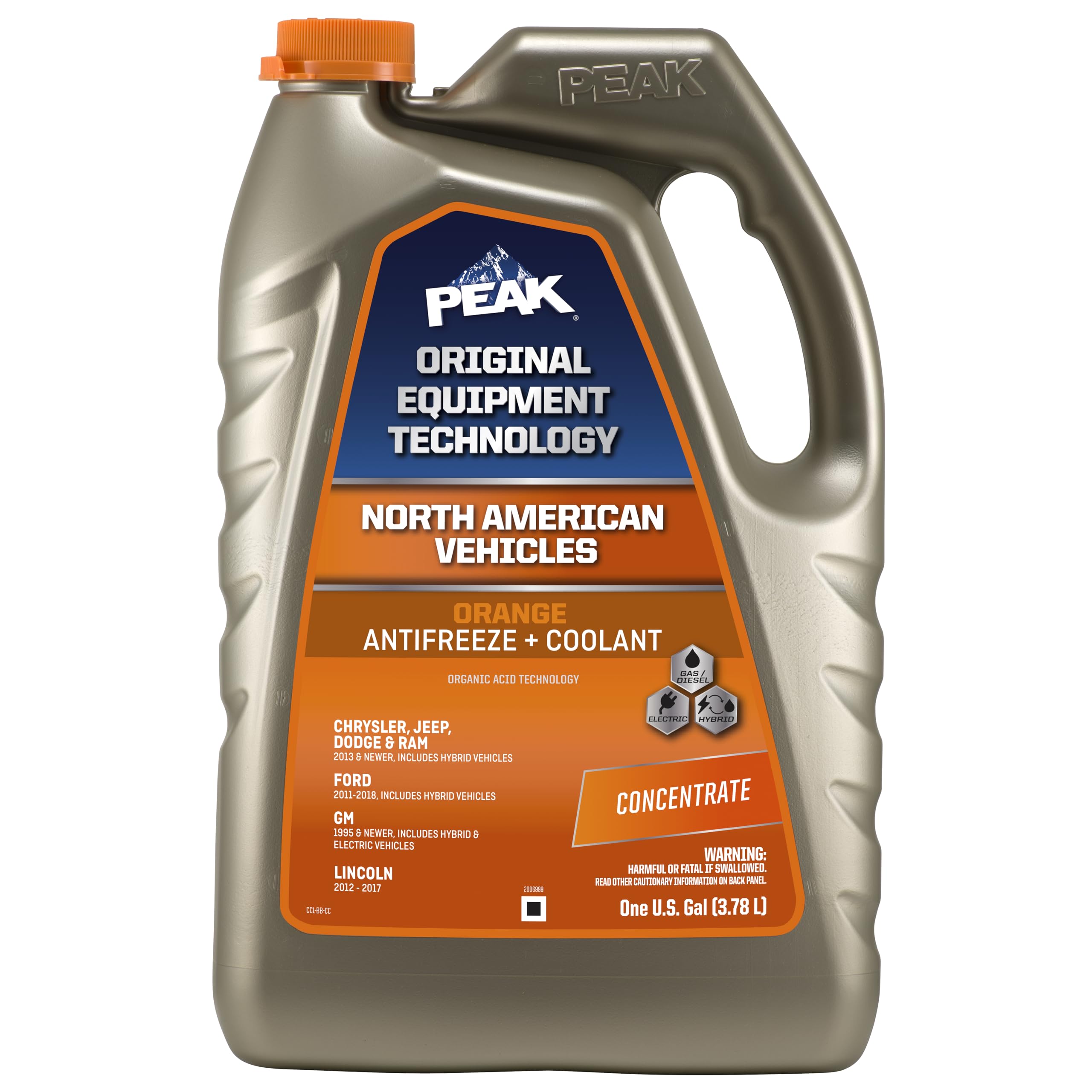 Peak Oet Extended Life Orange Concentrate Antifreeze/Coolant For North American Vehicles, 1 Gal.