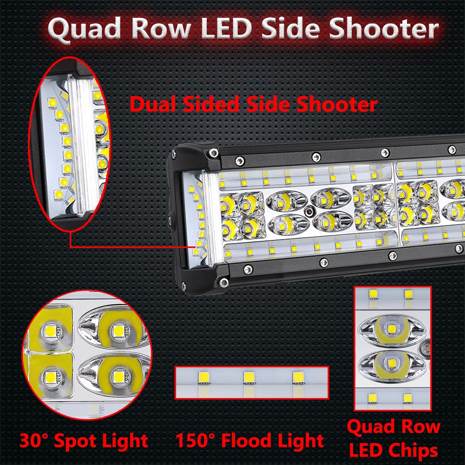 Side Shooter Led Light Bar, Muto-Beam 30 Inch 450W Quad Row Light Bar Led Fog Lamp Off Road Driving Spot Flood Combo Work Lamp F