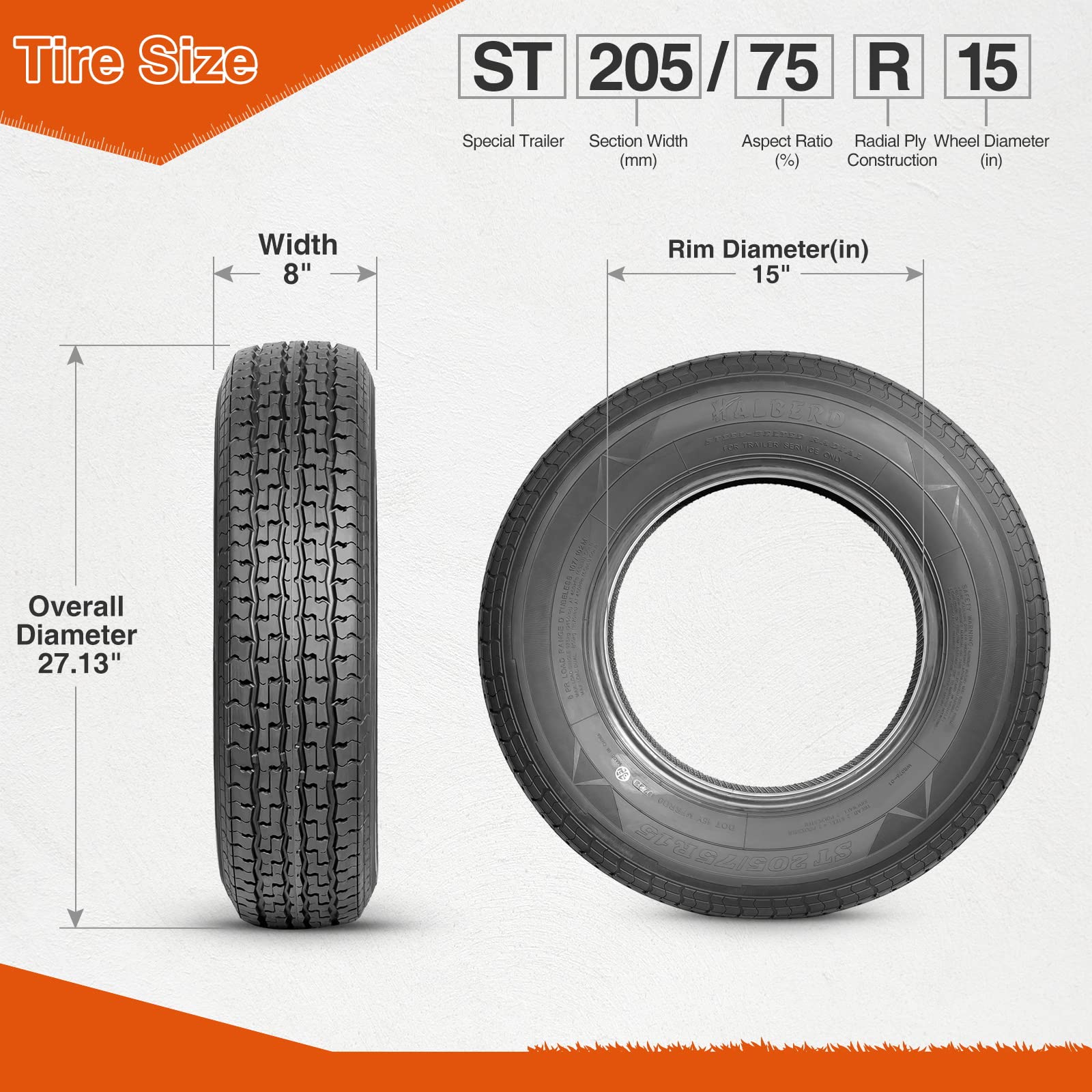 Halberd Set Of 2 Premium Trailer Tires St205/75R15 8Pr Load Range D Heavy Duty 205 75 15 Radial Trailer Tires Improve Traction I