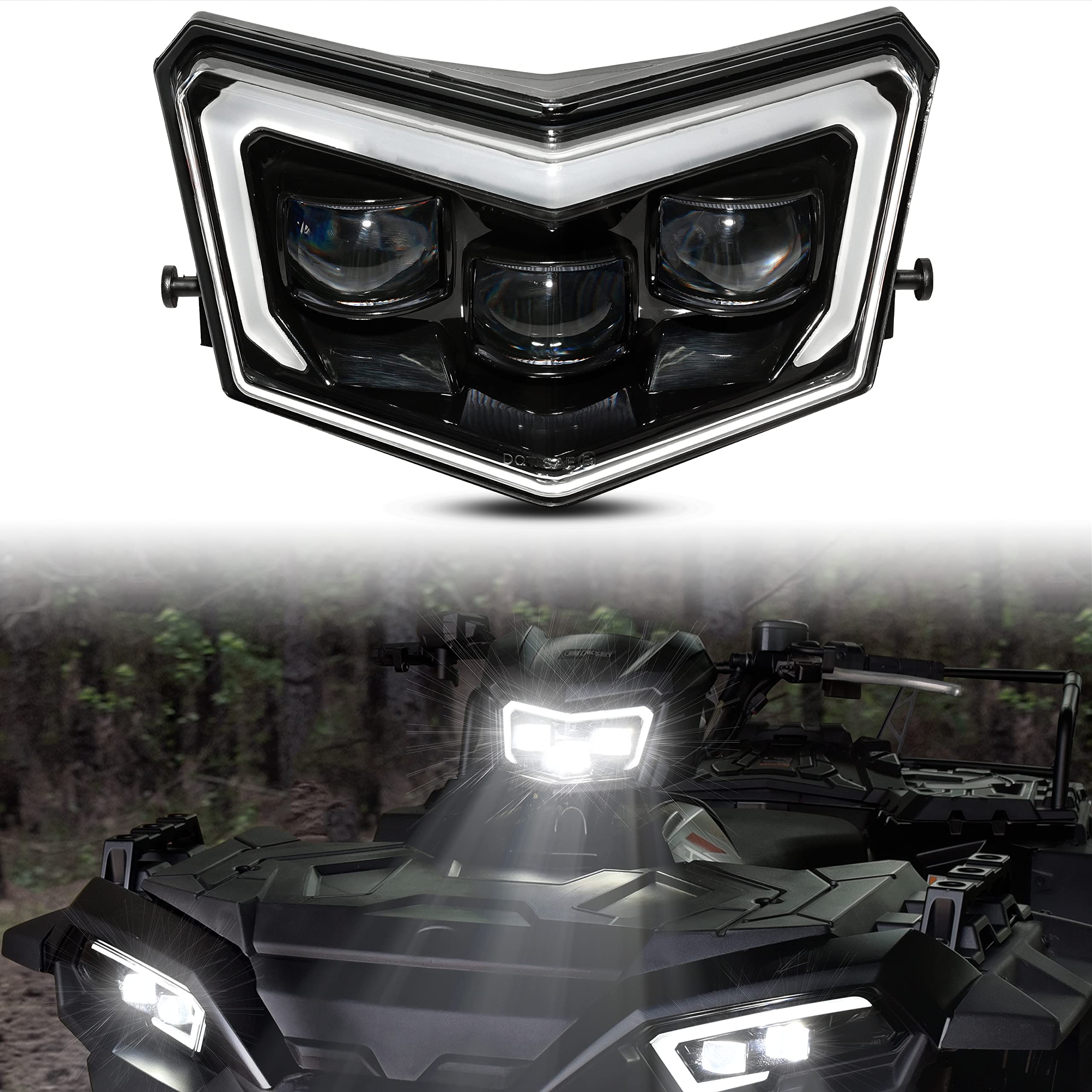SAUTVS LED Head Light Assembly for Polaris Sportsman 2017-2024, LED Headlight Pod Light Front Lamp with High Beam DRL Halo Rings