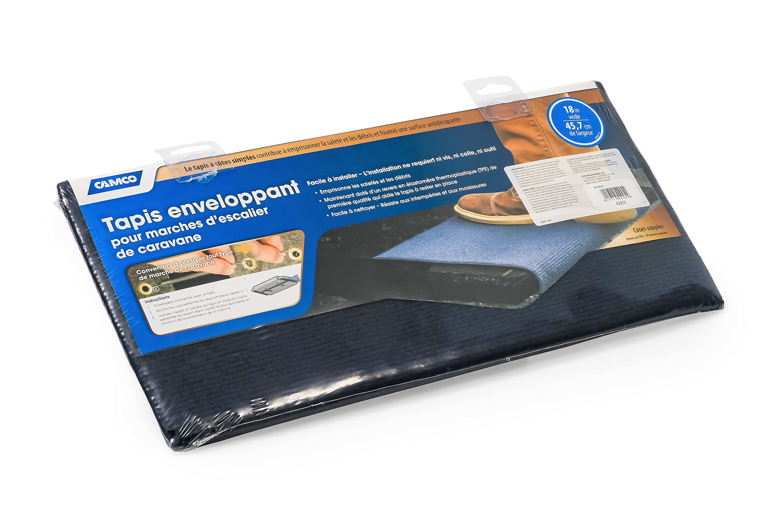 Camco 42905 Blue Premium Wrap Around Rv Step Rug (100% Polyester (17.5'' X 18''))