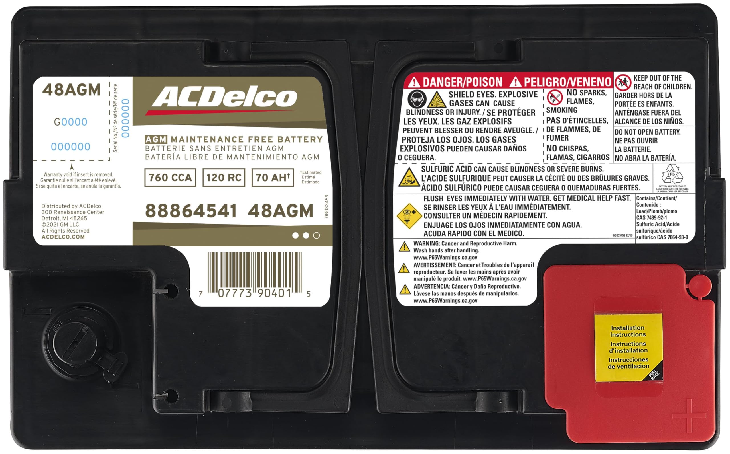 Acdelco Gold 48Agm (88864541) 36 Month Warranty Agm Bci Group 48 Battery