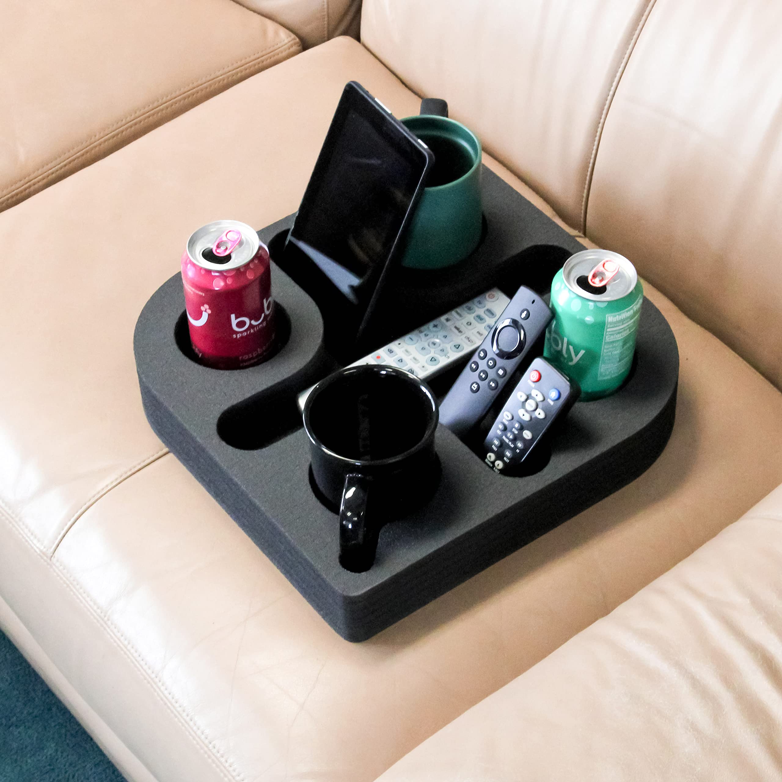 Polar Whale Couch Drink Holder Durable Black Foam Stylish Refreshment Tray For Sofa Bed Floor Car Rv Lounge Tv Room 5 Compartmen
