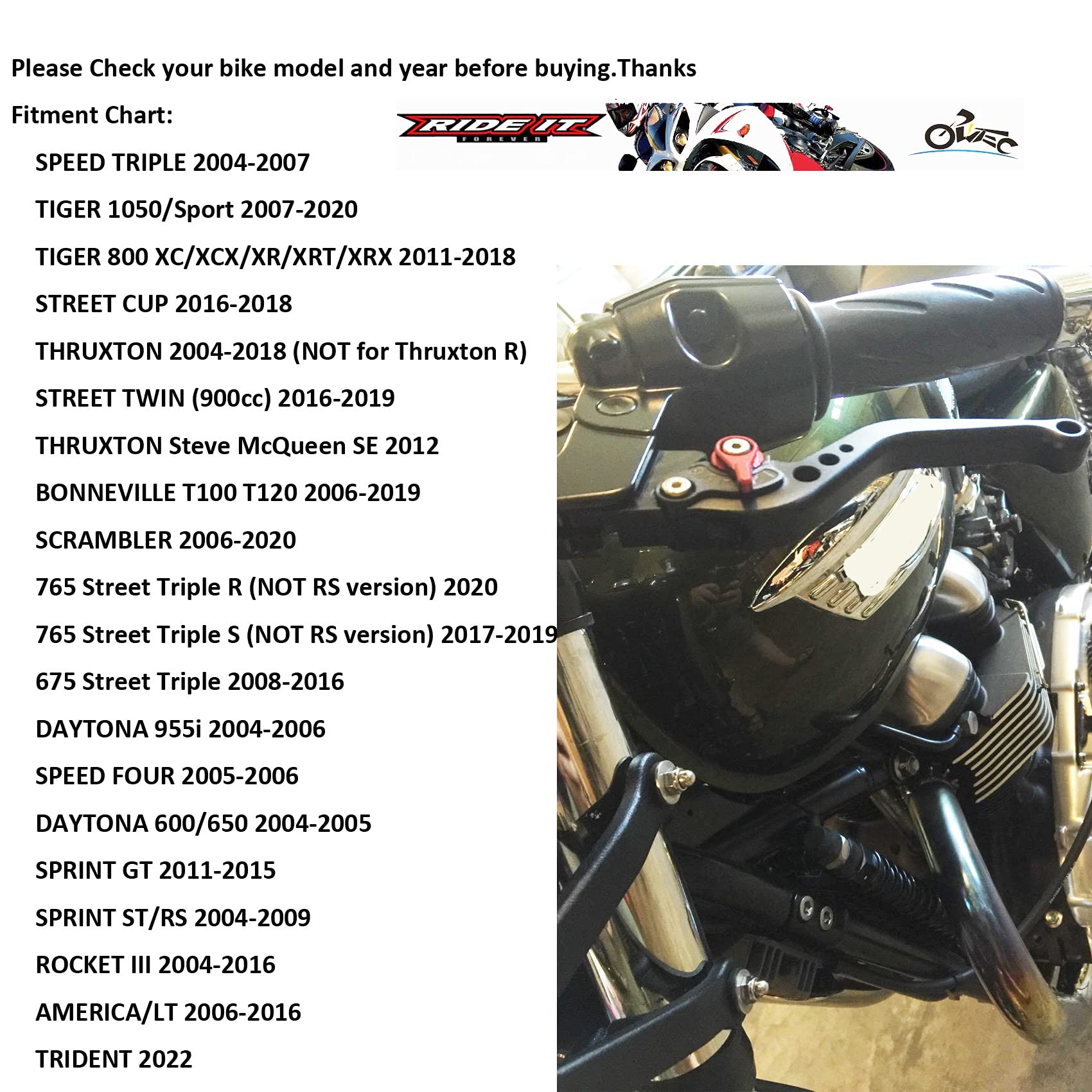 Ride It Forever Short Brake Clutch Levers For 675 Street Triple 08-16(Not For R Model),Speed Triple 04-07,Tiger 800/Xc(11-18),Thruxton 04-15,Bonneville 06-19,Daytona 955I,Rocket