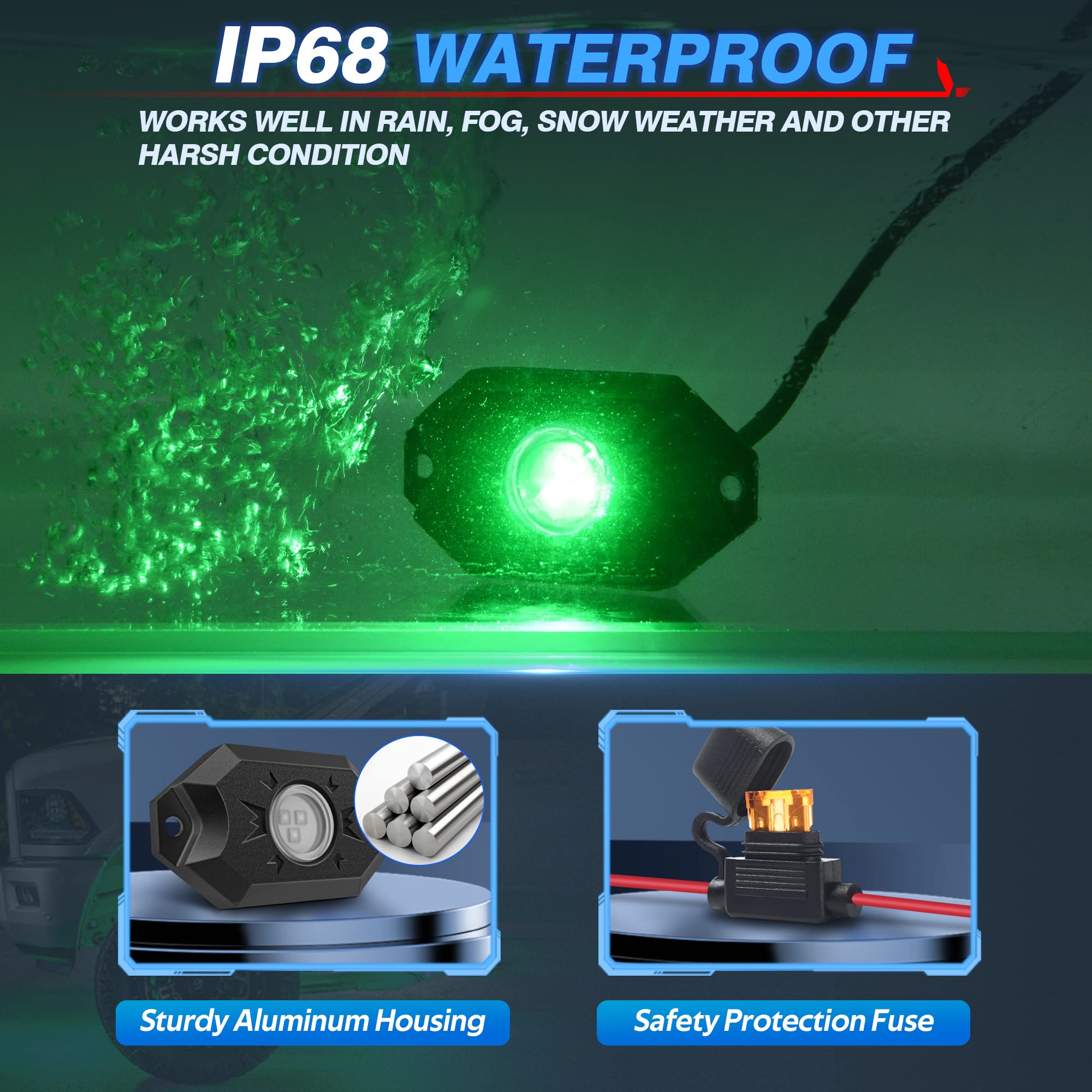 Mictuning 2Nd-Gen Rgb Led Rock Lights With Bluetooth Controller, Timing Function, Music Mode - 8 Pods Multicolor Neon Led Light