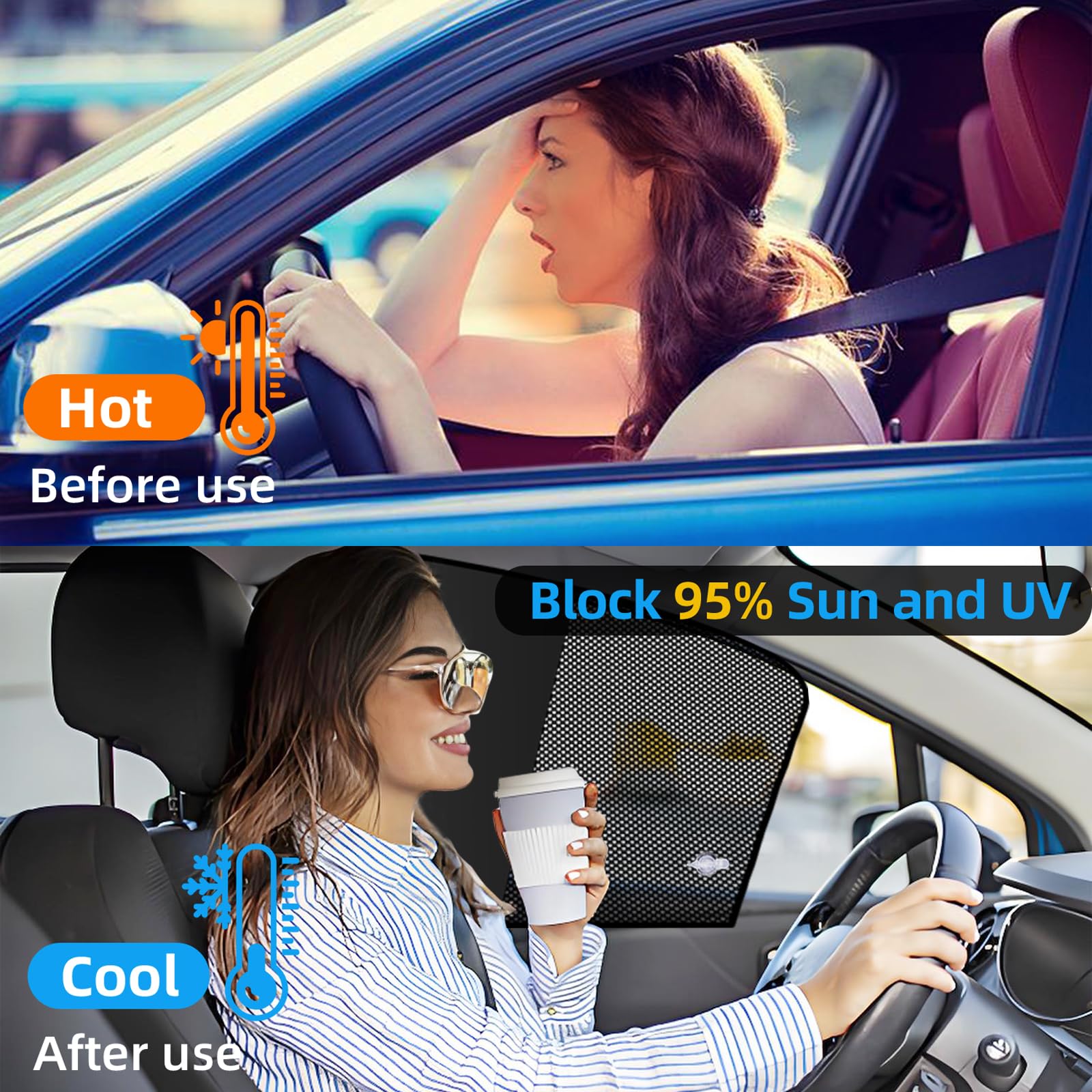 Car Window Shades for Side Window Magnetic Half Blackout & Half See-Through Driver Window Sun Shade Universal for Most Cars for