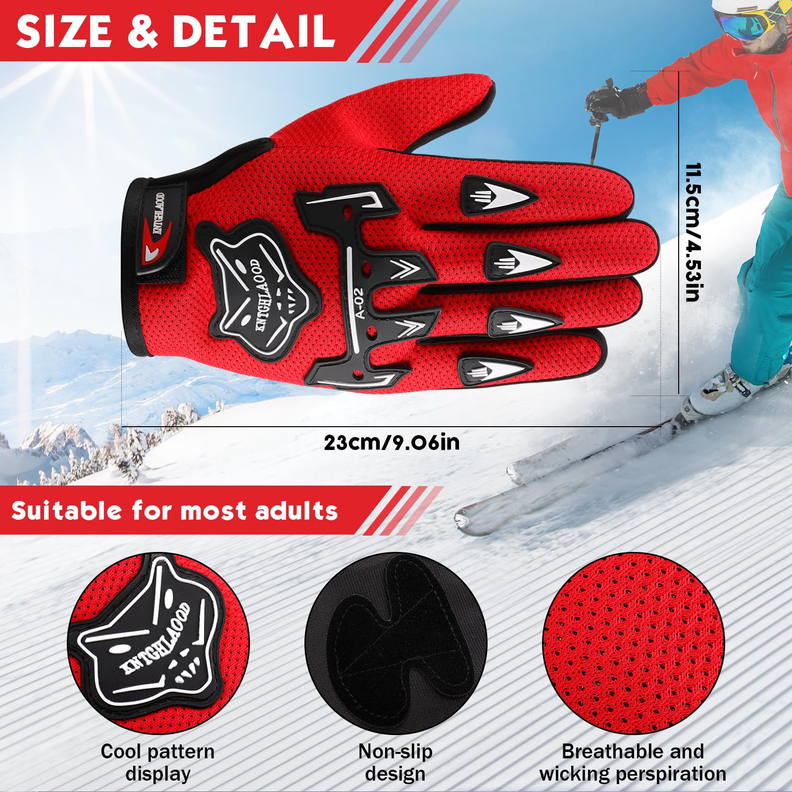 Frienda Motorcycle Gloves Riding Dirty Bike Gloves Racing Winter Power Sports Supplies For Riding Cycling Hiking Outdoor(Red,9.0