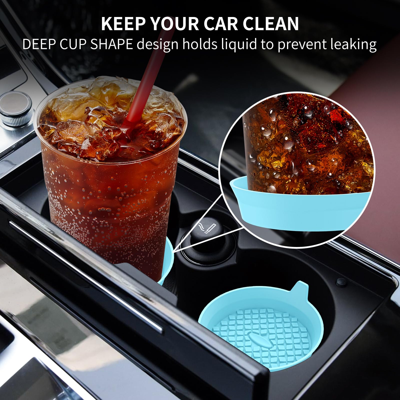 Me.Fan Car Cup Holder Coasters [4 Pack] Silicone Cups Mats, Automotive Universal Non-Slip Recessed Interior Accessories Sky Blue