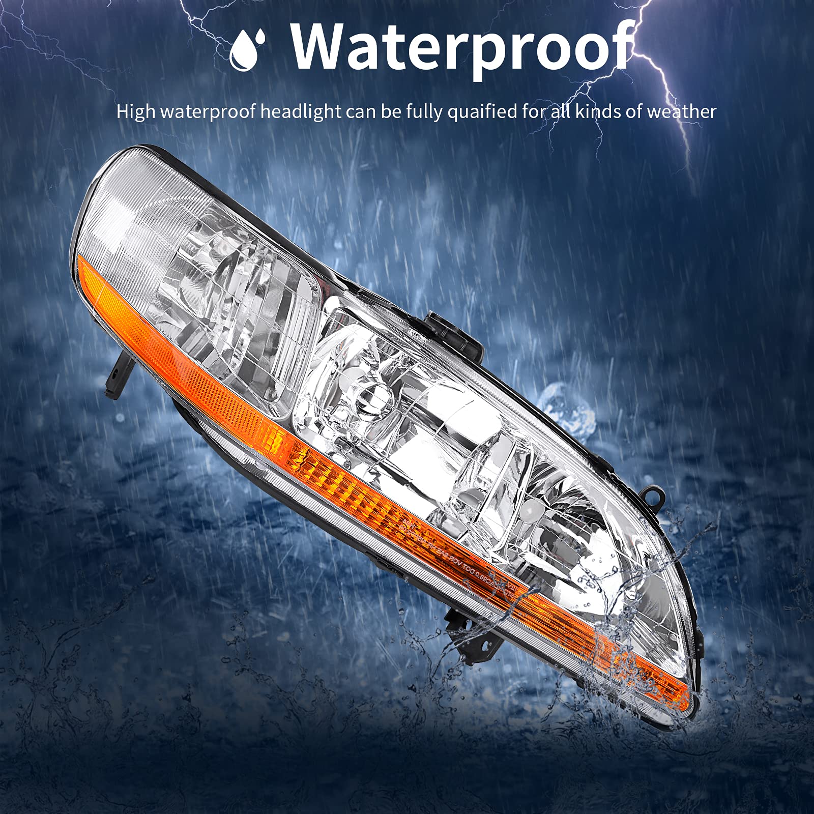Autosaver88 Headlight Assembly Compatible With 1998 1999 2000 2001 2002 Accord Headlamp Replacement Chrome Housing Amber Reflect
