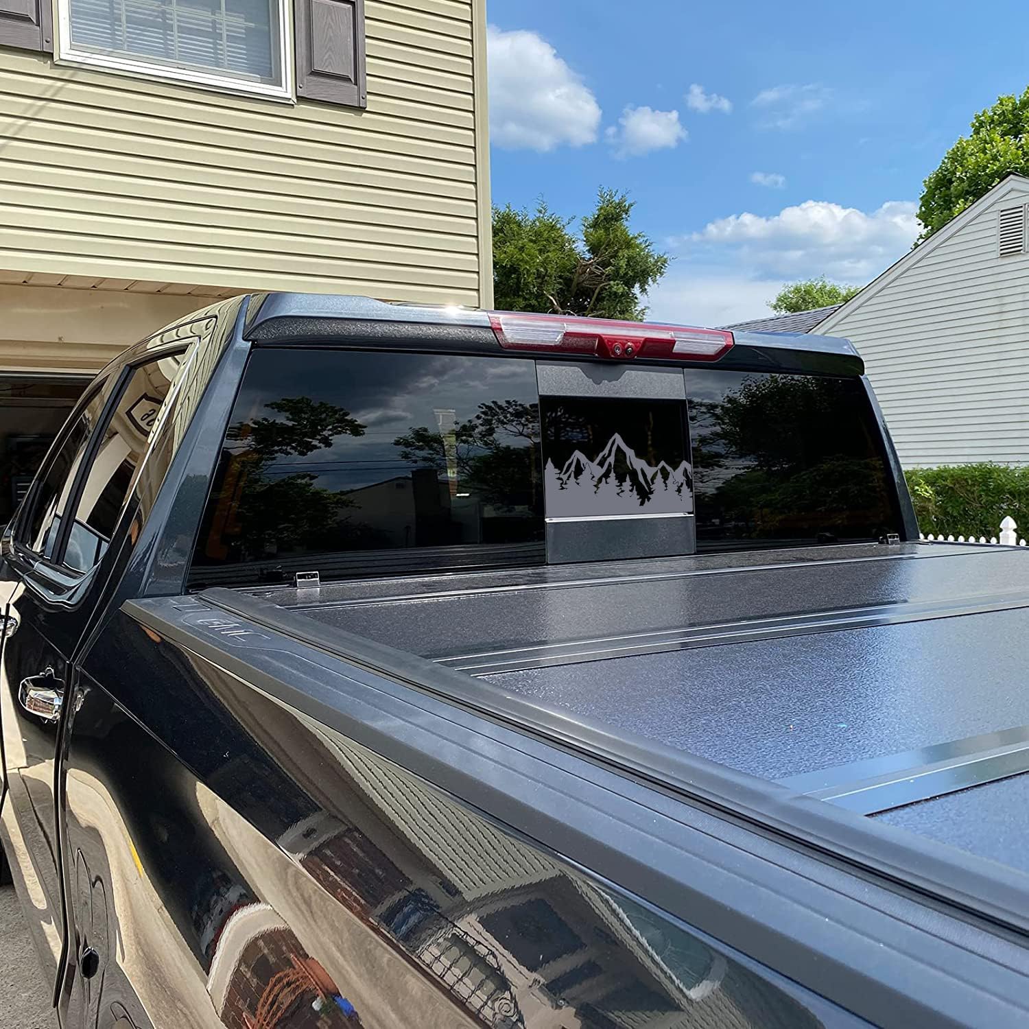 Xinghe For Chevy Silverado Gmc Sierra, Rear Middle Window American Flag Decals Stickers (Matte Black Only Mountain, For 2004-201