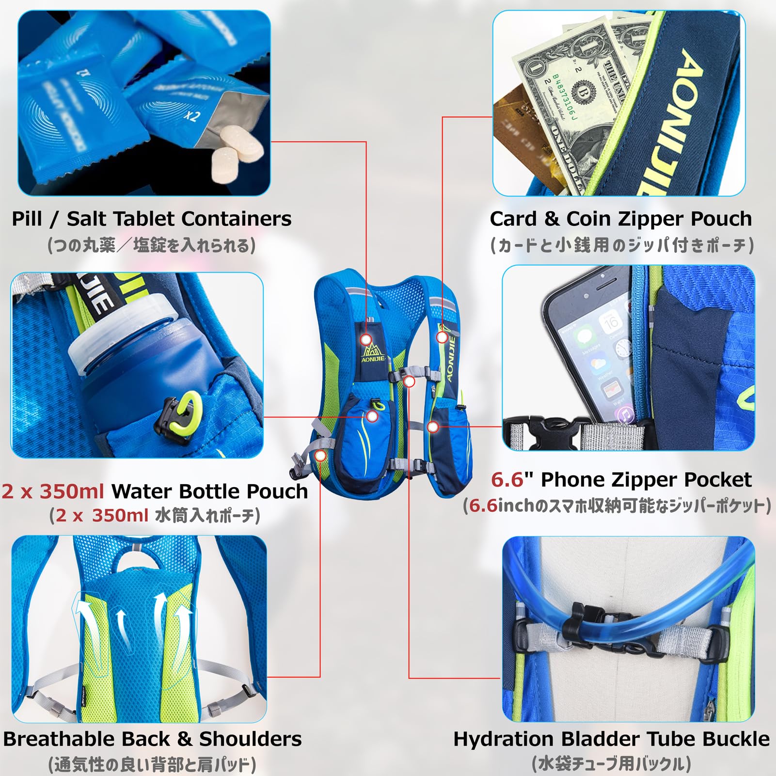 Azarxis Hydration Running Vest Backpack Pack 5.5L For Women And Men Jogging Trail Race Marathon Cycling Hiking (Blue Backpack Only)