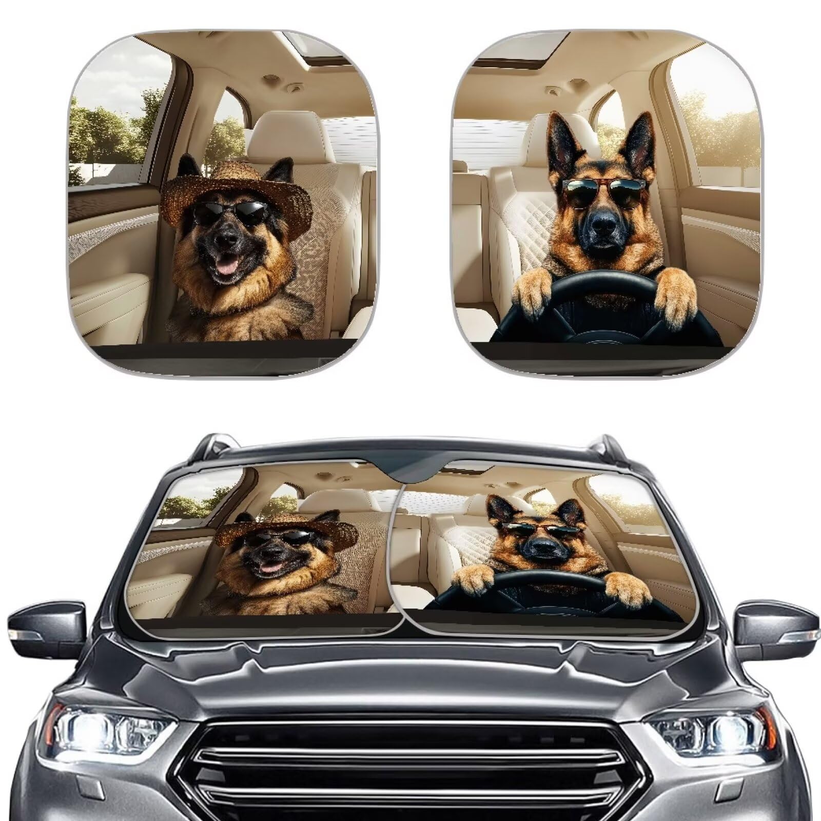 Qpednta Fashion Sheepdog Sun Shade for Car Window Foldable Automotive Front Window Sunshade Protector Heat ReflectorKeep Your V